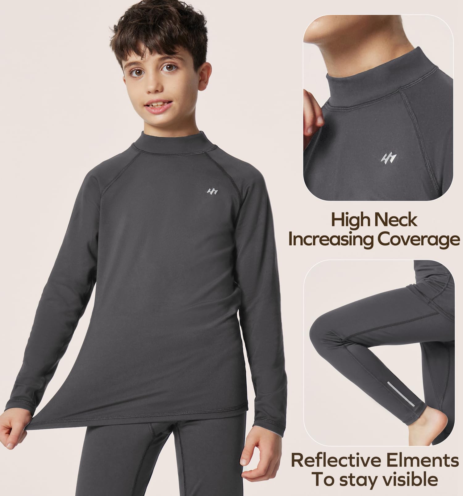 Ewedoos Kids Thermal Underwear Set - Boys Long Johns Base Layer Top & Bottom for Cold Weather - Perfect for Winter Sports, Skiing, and Outdoor Activities
