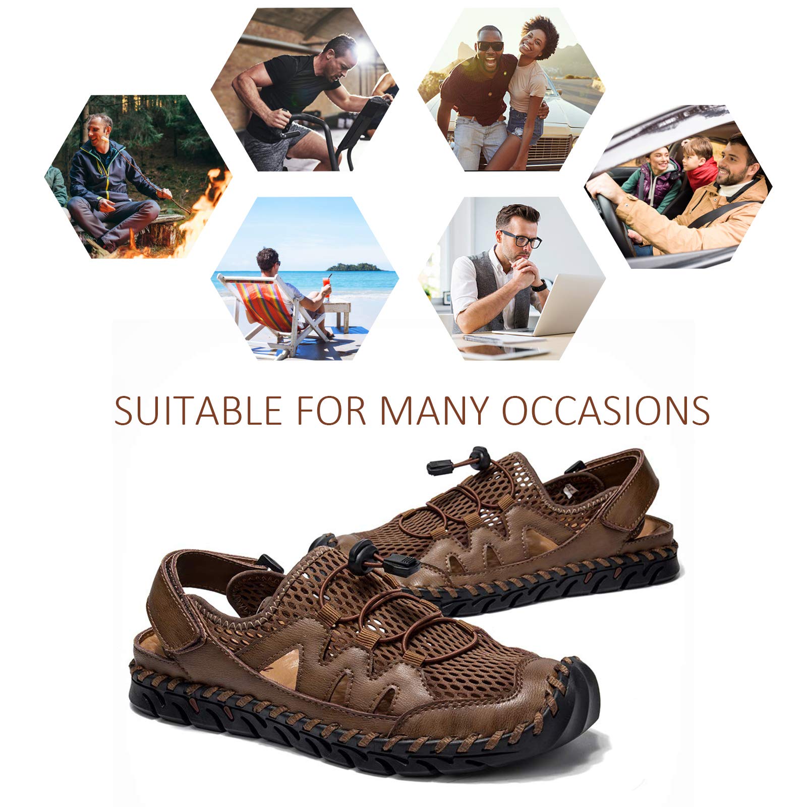 **Men's Leather Fisherman Sandals - Breathable Closed Toe Beach Shoes for Summer | Non-Slip Water Sandals for Outdoor Walking, Hiking & Athletic Activities | Handmade Comfortable Anti-Collision Slides**    *(Perfect for beach trips, hiking adventures, casual walks, and water sports – lightweight and durable for all-day comfort!)*