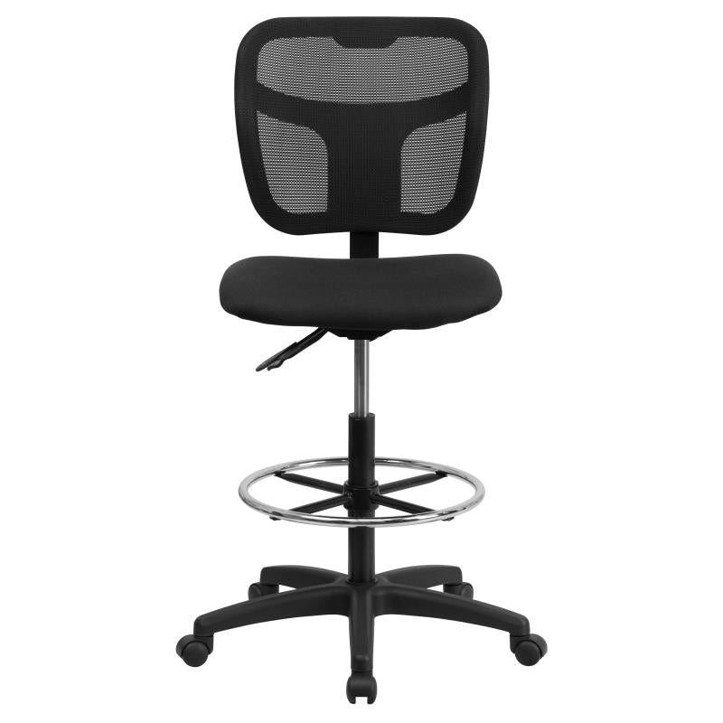 Ergonomic FLASH Mid Back Black Mesh Drafting Chair - Adjustable Height & Arms for Office, Home, Gaming - Perfect for Architects, Artists & Long Work Sessions