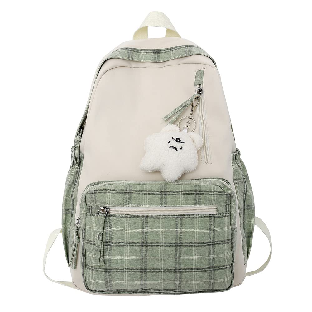 Kawaii Cute Backpack for Teen Girls - Large Capacity Preppy School Backpack with Star Plush Pendant | Stylish Aesthetic Backpack for High School, College, Travel & Everyday Use