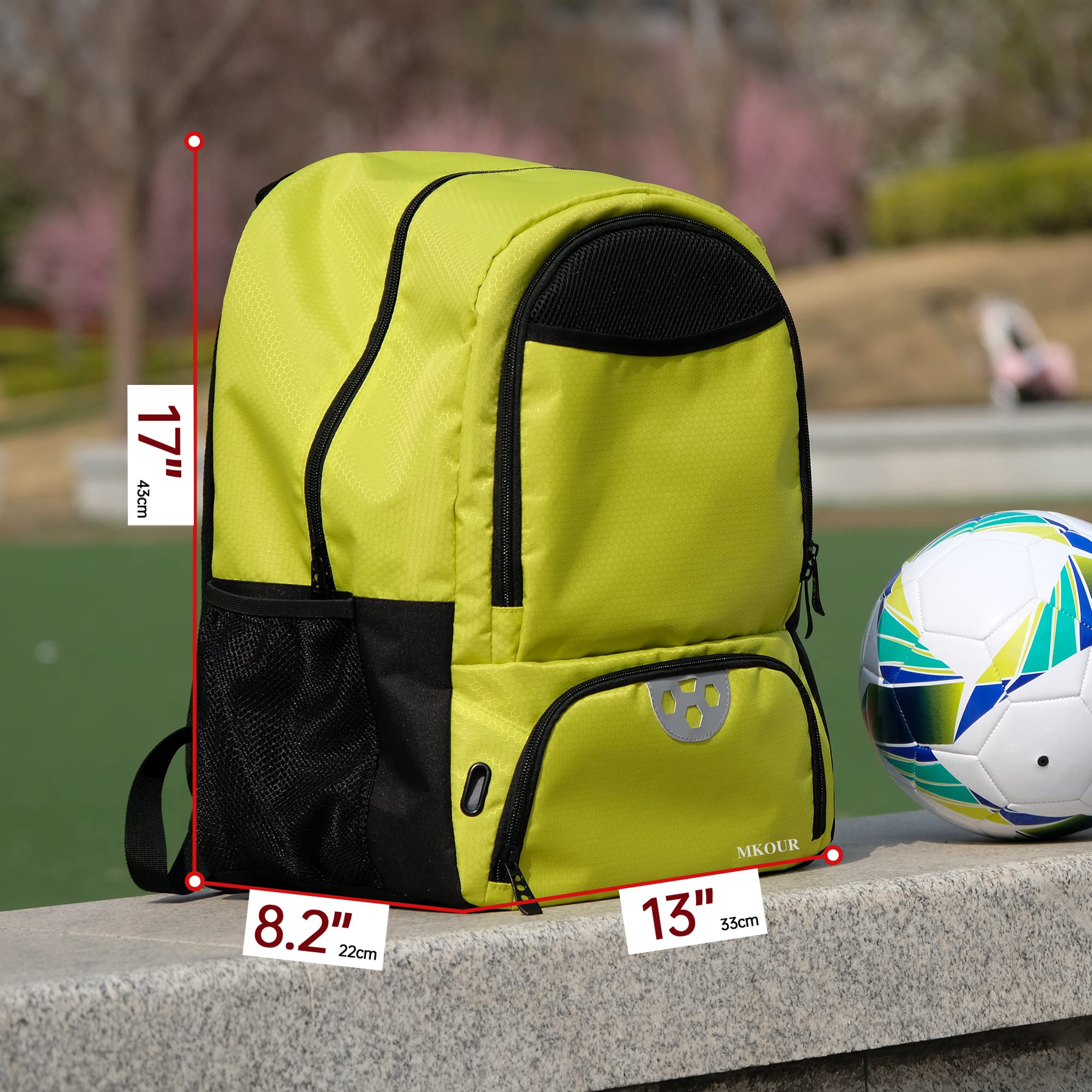 Mkour Soccer Backpack - Waterproof Sports Bag for Football, Basketball & Volleyball with Ball Compartment & Holder - Perfect for Training, Games & Travel