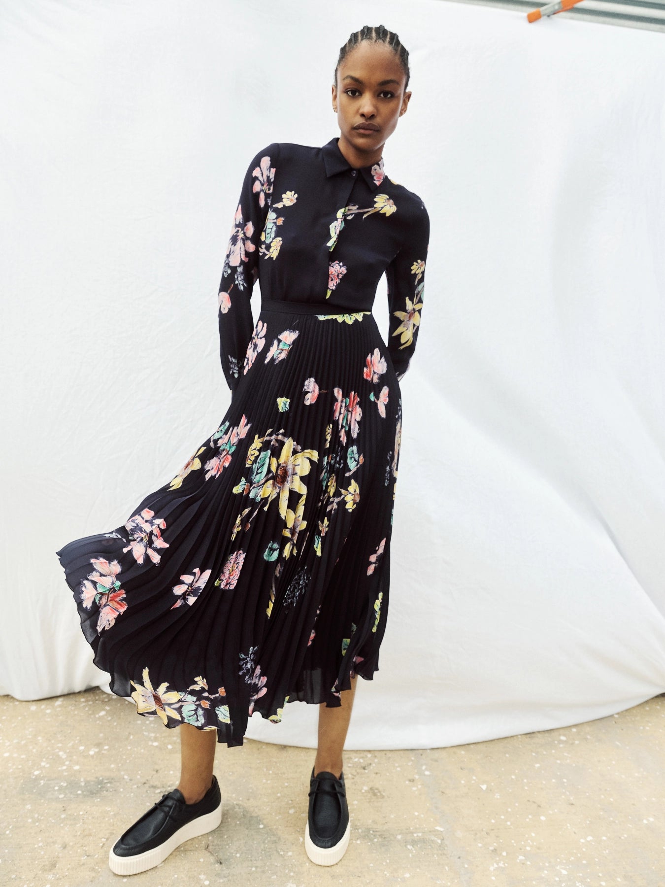 Elegant Eames Midi Skirt - Dark Navy Multi Printed Silk Georgette Women's Fashion Skirt | Perfect for Office Wear, Cocktail Parties & Special Occasions