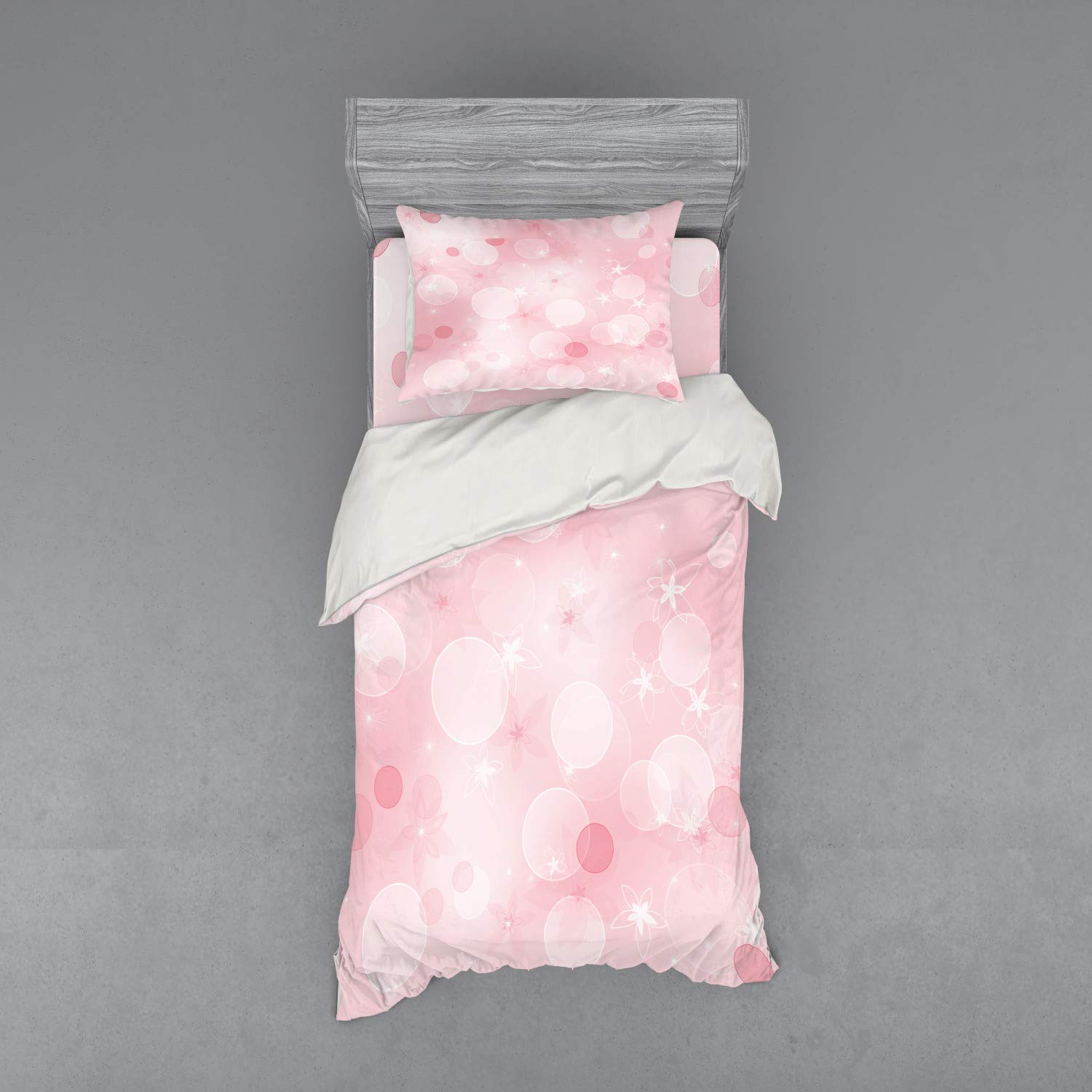 Ambesonne Pale Pink Duvet Cover Set - Floral Bubble Design 3-Piece Bedding Set with Sham & Fitted Sheet, Twin Size - Romantic Boho Bedroom Decor for Girls, Teens & Guest Rooms