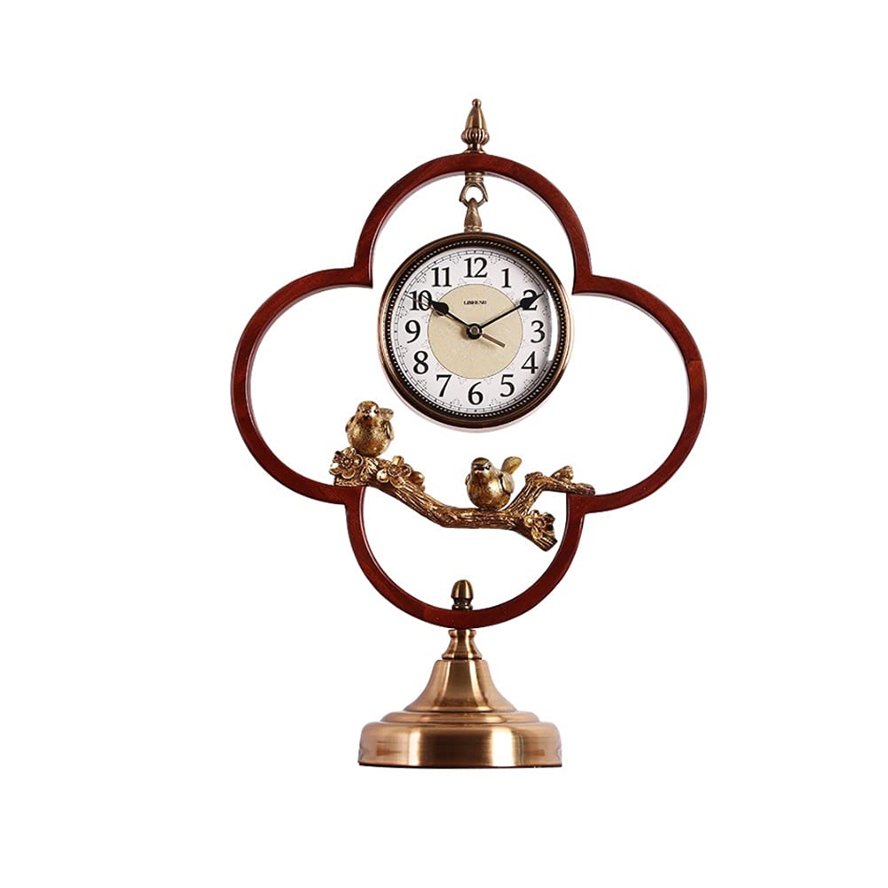 Vintage European Style Solid Wood Desk Clock - Chinese Retro Home Decor for Living Room, Office & Study | Old Fashioned Decorative Clock for Gift & Wall Display