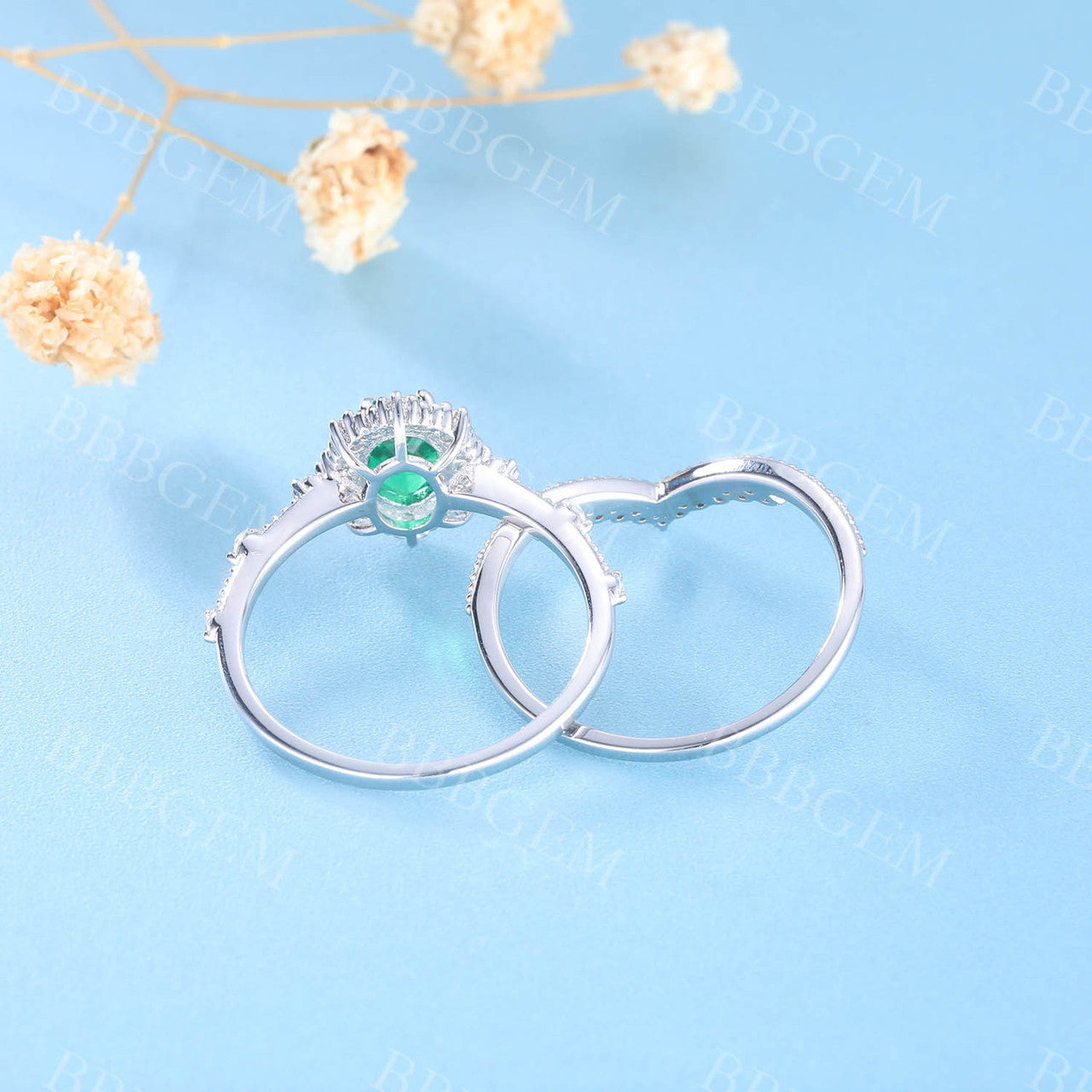Marquise Emerald Engagement Ring & Wedding Ring Set - V-Curved Stacking Diamond Band for Women | Perfect for Proposals, Anniversaries & Bridal Jewelry