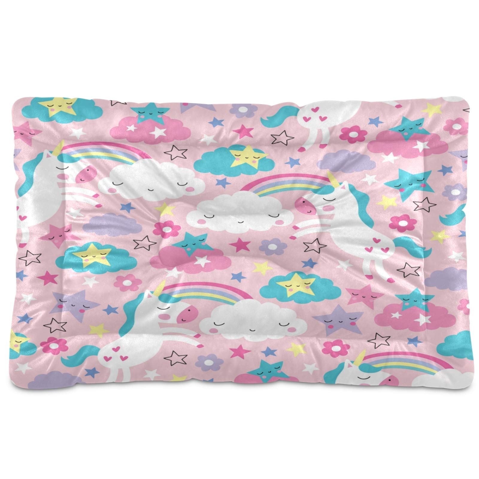 Pink Unicorn Pattern Dog Bed for Small Medium Large Dogs & Cats - Ultra Soft Rectangle Pet Bed with Calming Design, 36x24 Inch - Perfect for Home, Crate & Travel Use