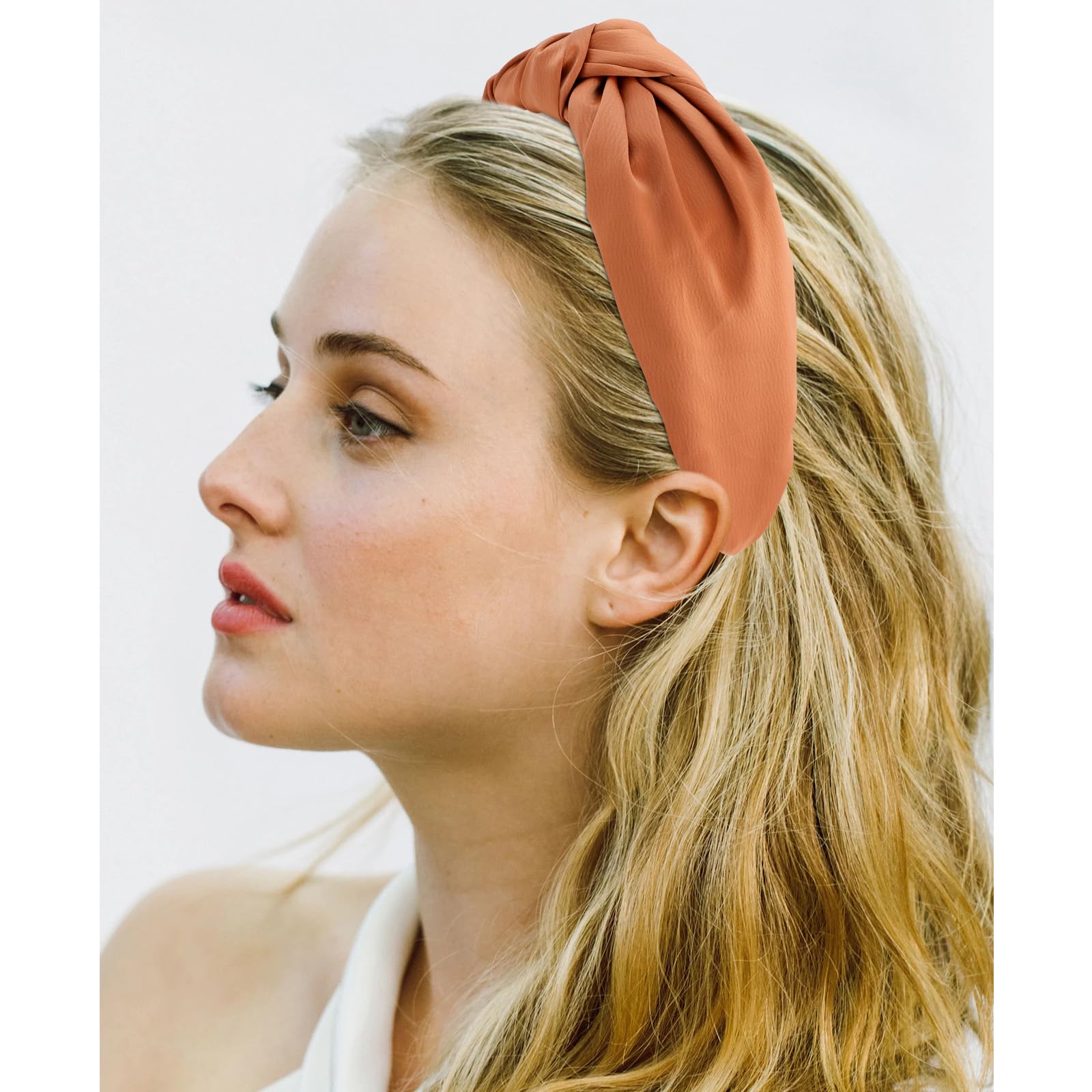 VELSCRUN 2 Pack Satin Wide Knotted Headbands - Brown Elastic Turbans, Non-Slip Silk Hair Accessories for Women & Girls | Perfect for Workouts, Yoga, Running & Everyday Styling