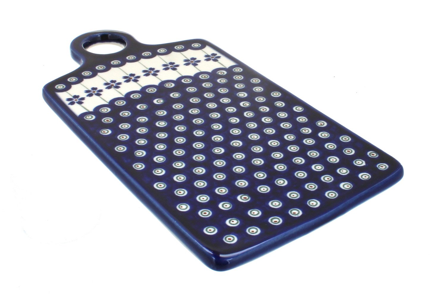 Handmade Blue Rose Polish Pottery Peacock Design Cutting Board - Durable Ceramic Cheese Board for Serving, Charcuterie & Kitchen Decor - Perfect for Entertaining, Weddings & Housewarming Gifts