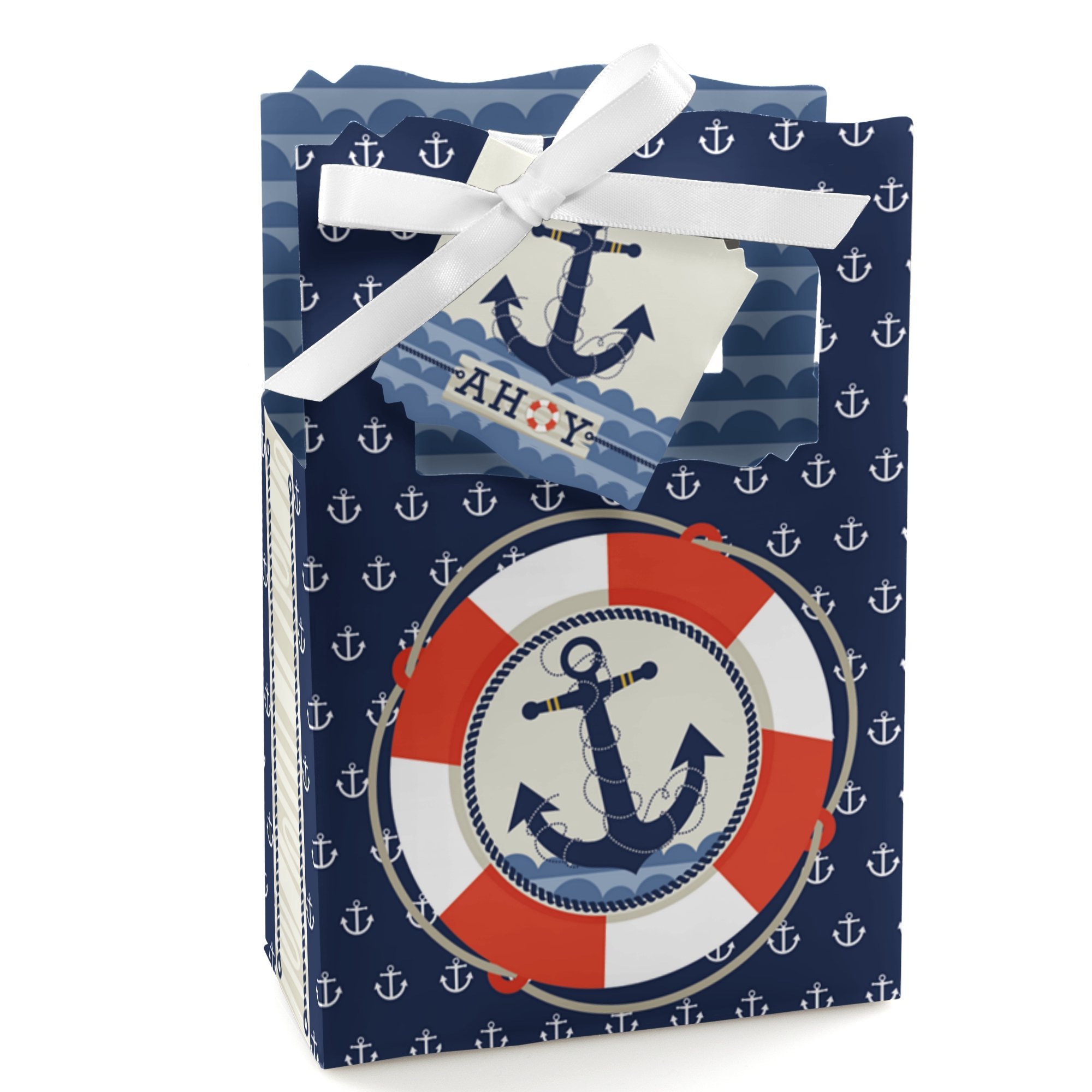Ahoy Nautical Baby Shower & Birthday Party Favor Boxes Set of 12 - Big Dot of Happiness | Perfect for Ocean-Themed Celebrations, Gender Reveals & Kids' Parties