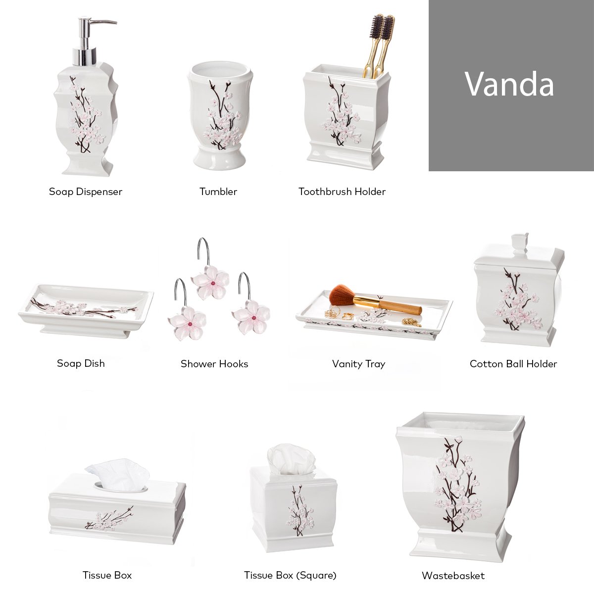 Creative Scents Vanda White Decorative Trash Can - Elegant Waste Basket for Bathroom, Bedroom & Living Room - Durable Small Garbage Bin for Home Decor | Perfect for Powder Rooms, Offices & Guest Rooms
