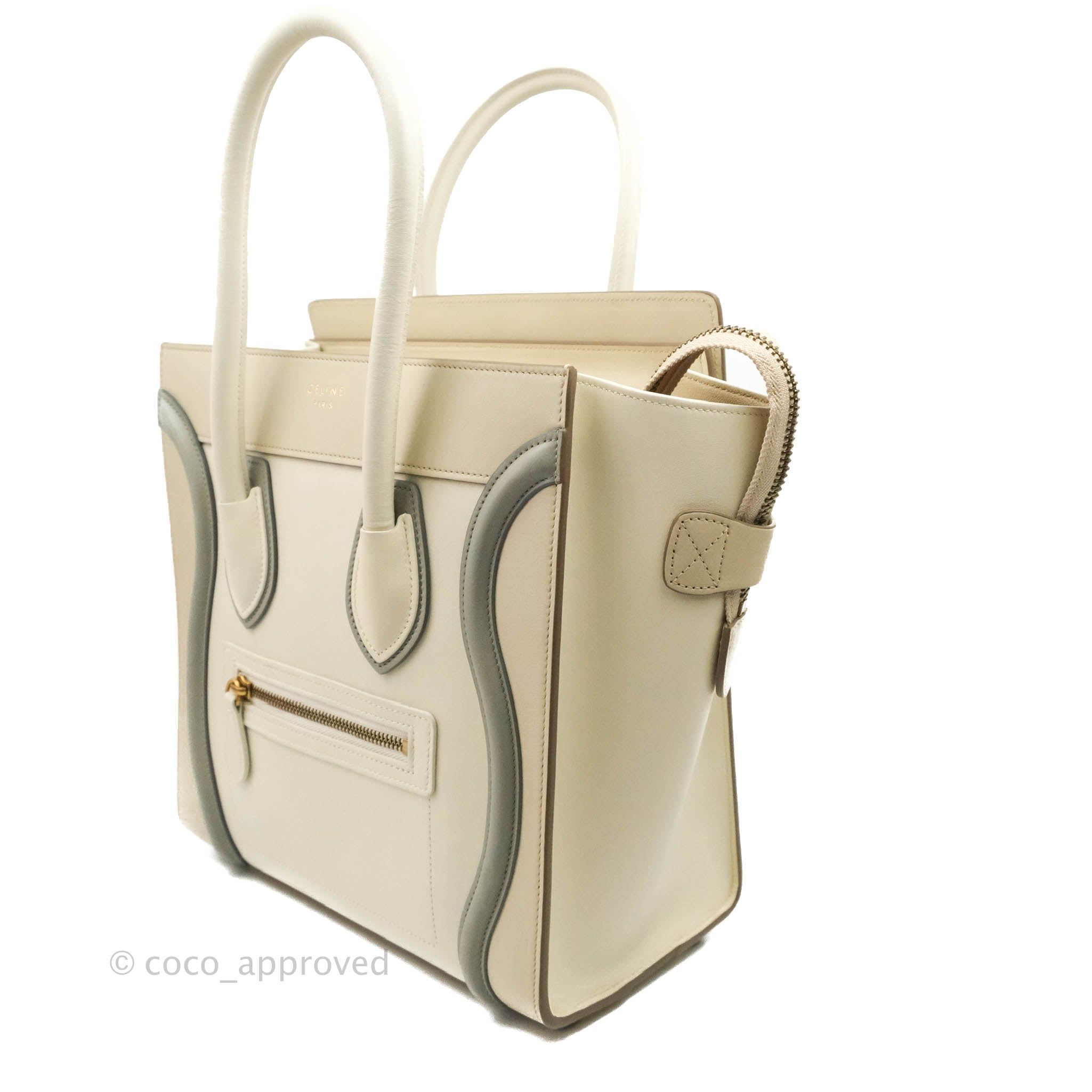 Celine Micro Luggage Handbag in Light Beige Smooth Calfskin with Gold Hardware - Perfect for Work, Travel & Everyday Luxury