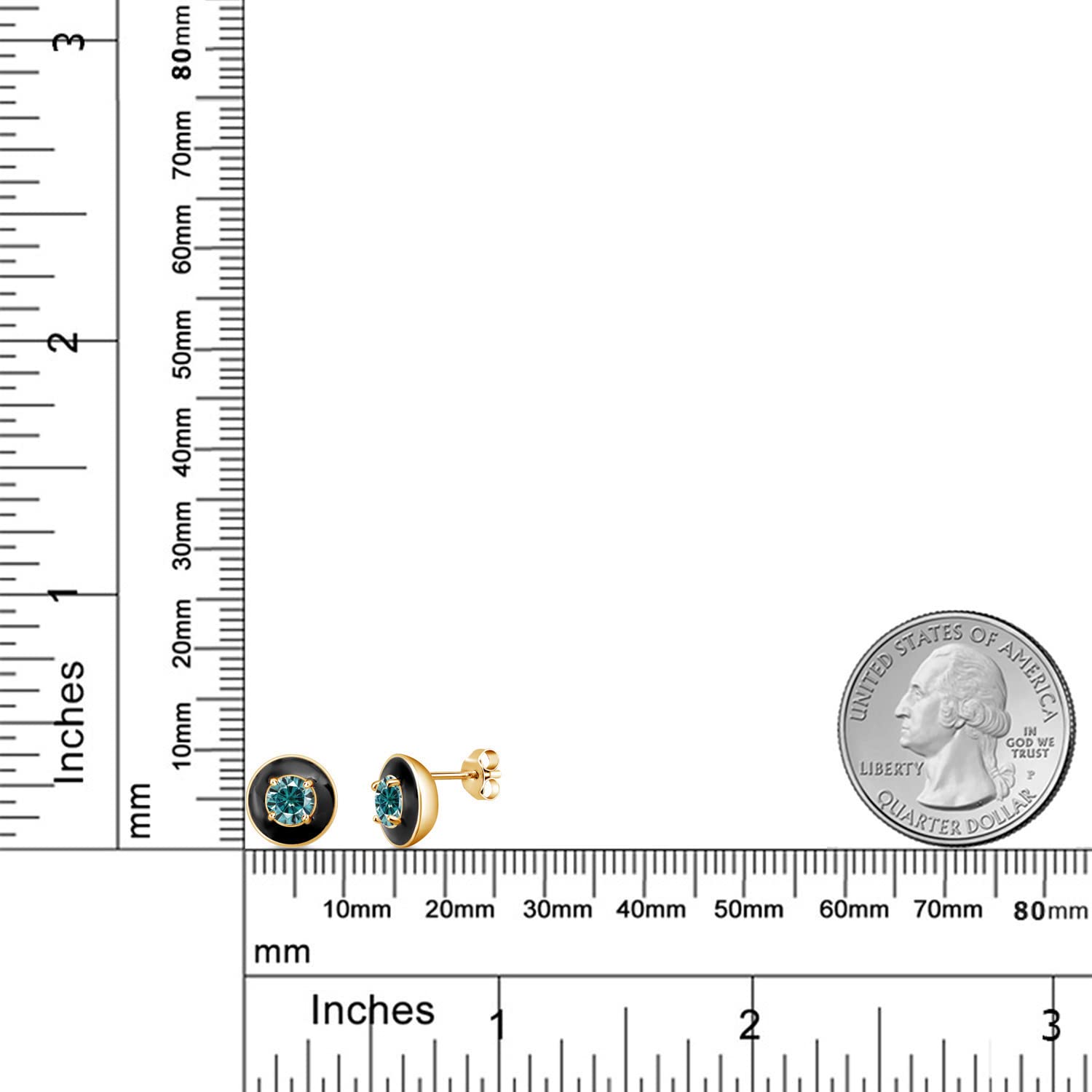 Gem Stone King 18K Gold Plated Sterling Silver 5MM Round Birthstone Stud Earrings with Black Enamel | Elegant Gold Jewelry for Women & Men | Perfect Gift for Birthday, Anniversary & Special Occasions