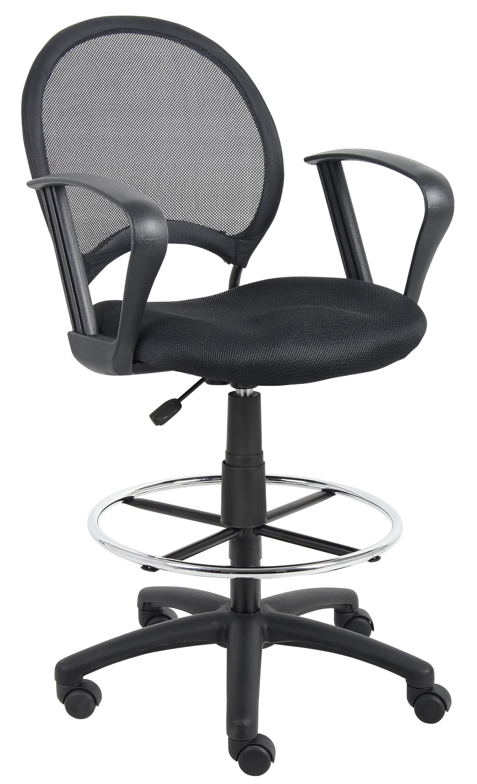 Black Mesh Drafting Stool with Loop Arms - Ergonomic Adjustable Office Chair for Architects, Artists & Designers - Perfect for Drafting Tables, Art Studios & Home Offices
