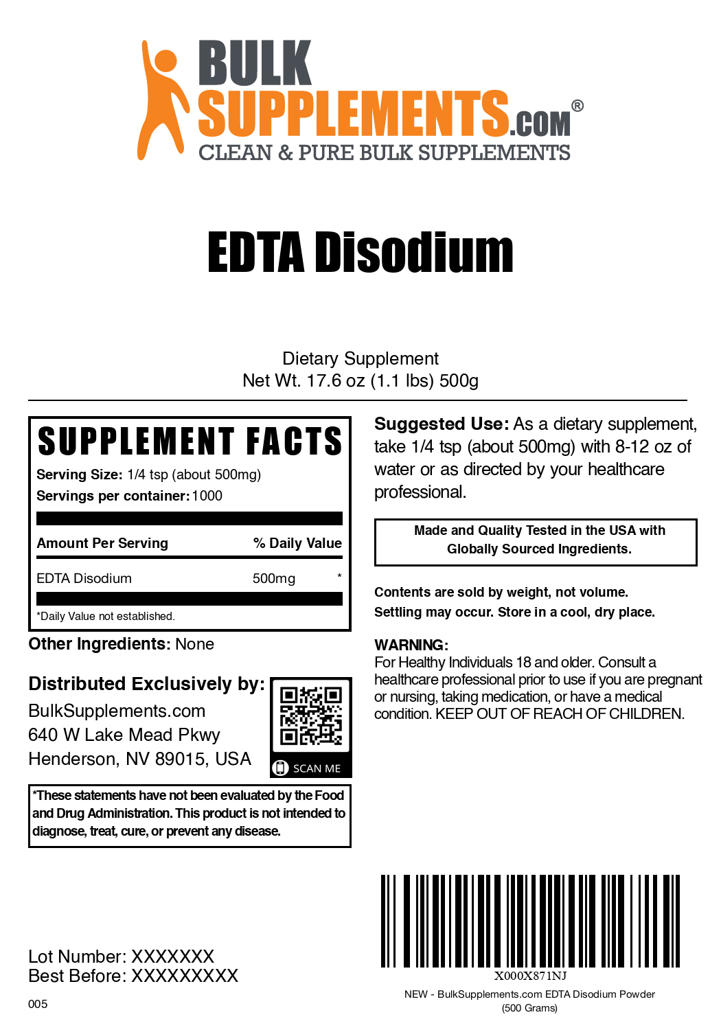 Disodium EDTA Powder - High Purity Chelating Agent for Cosmetics, Cleaning & Industrial Use | Skin Care, Detergent, Water Treatment Applications