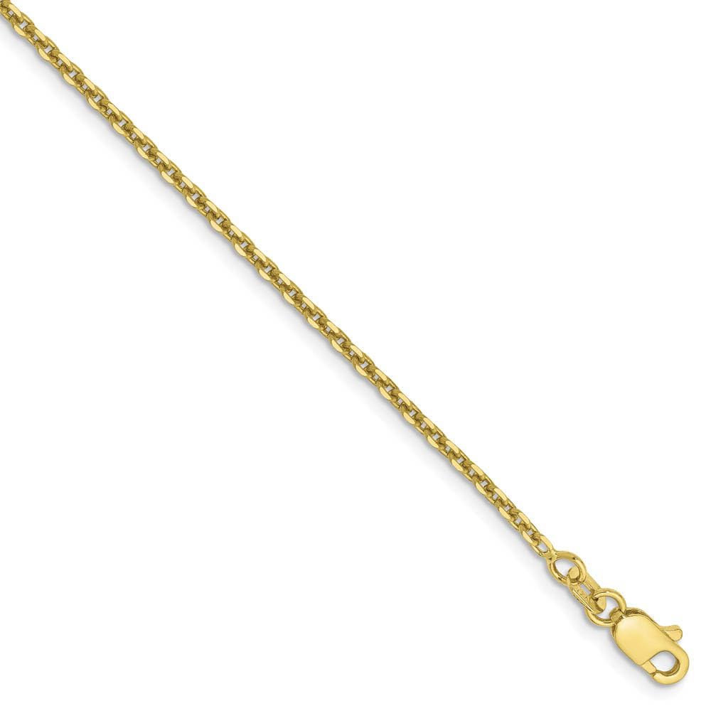 10K Yellow Gold Solid Diamond Cut Cable Chain Anklet - 1.65mm Thin & Durable - 9 Inch Adjustable Ankle Bracelet for Women - Perfect for Beach, Wedding & Everyday Wear