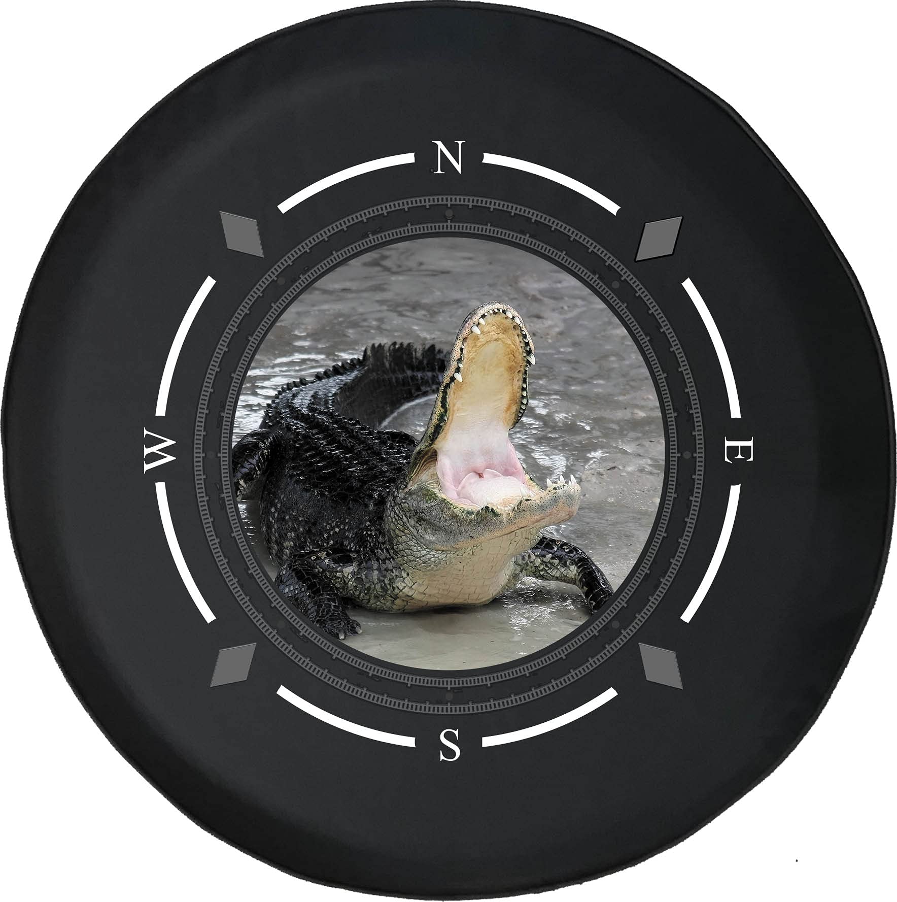American Unlimited Spare Tire Cover with Compass & Alligator Design - Durable SUV, Trailer, RV Wheel Accessories for Off-Road Adventures & Camping Trips