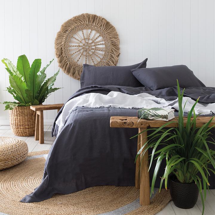 Premium French Linen Sheet Set - 100% Natural Breathable Bedding - Queen Size Charcoal Gray - Perfect for Luxury Hotels, Vacation Homes & Eco-Friendly Bedrooms