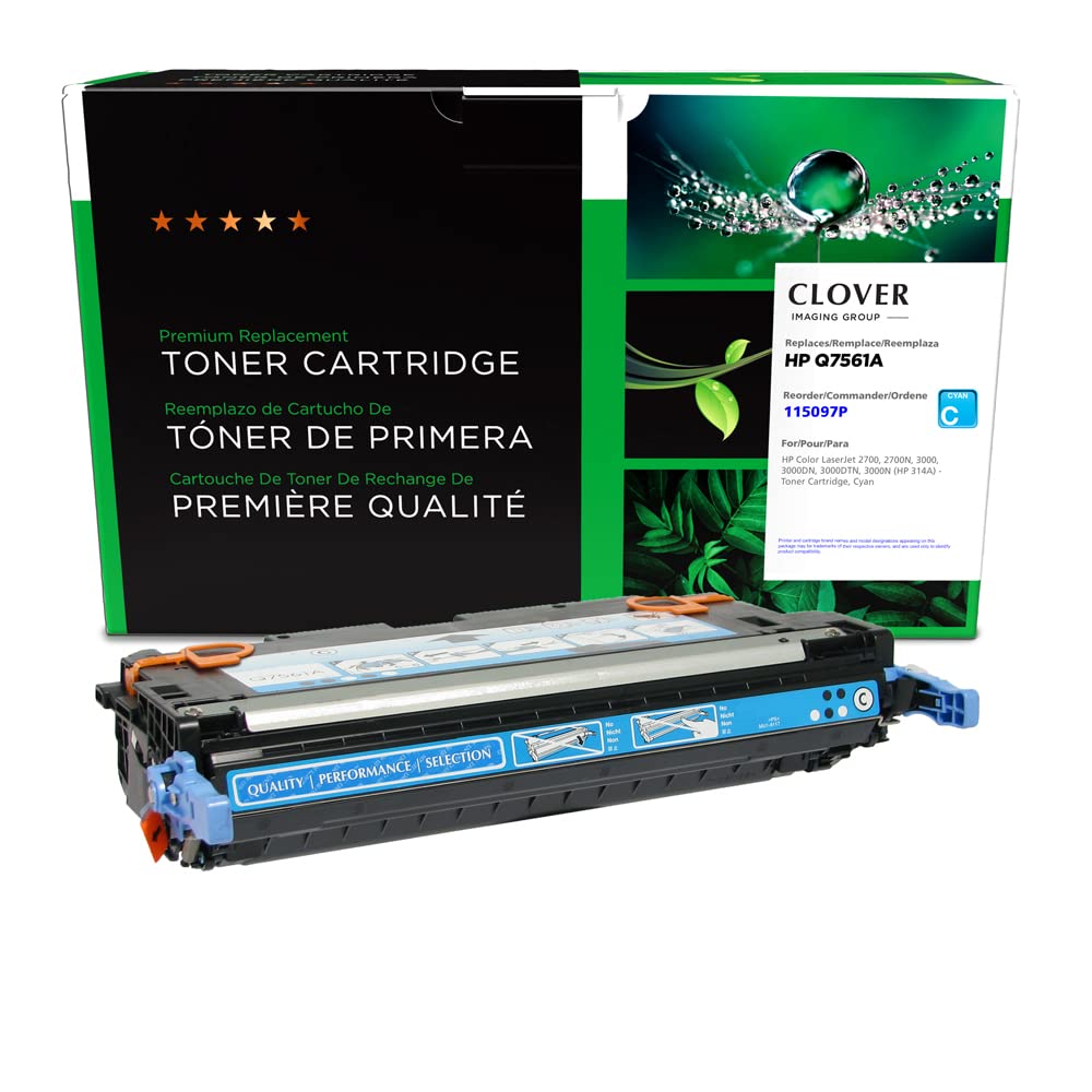 High-Quality Clover Remanufactured Toner Cartridge Replacement for HP Q7561A (HP 314A) | Cyan | Compatible with HP Printers for Home & Office Use