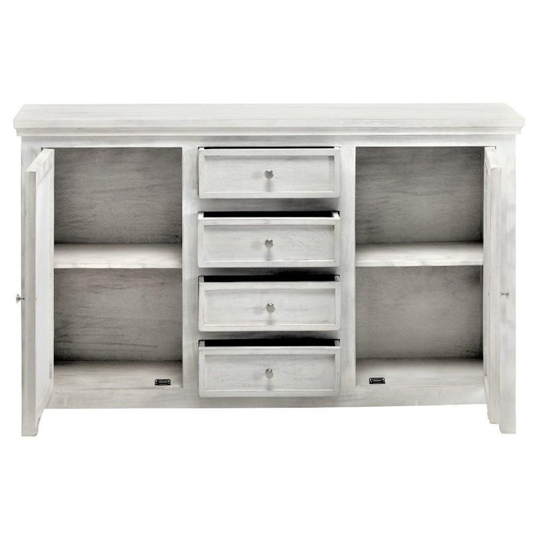 French Arched Hand Carved White Mirrored Sideboard with 4 Drawers & 2 Doors - Elegant Entryway Console & Dining Room Buffet for Home Decor