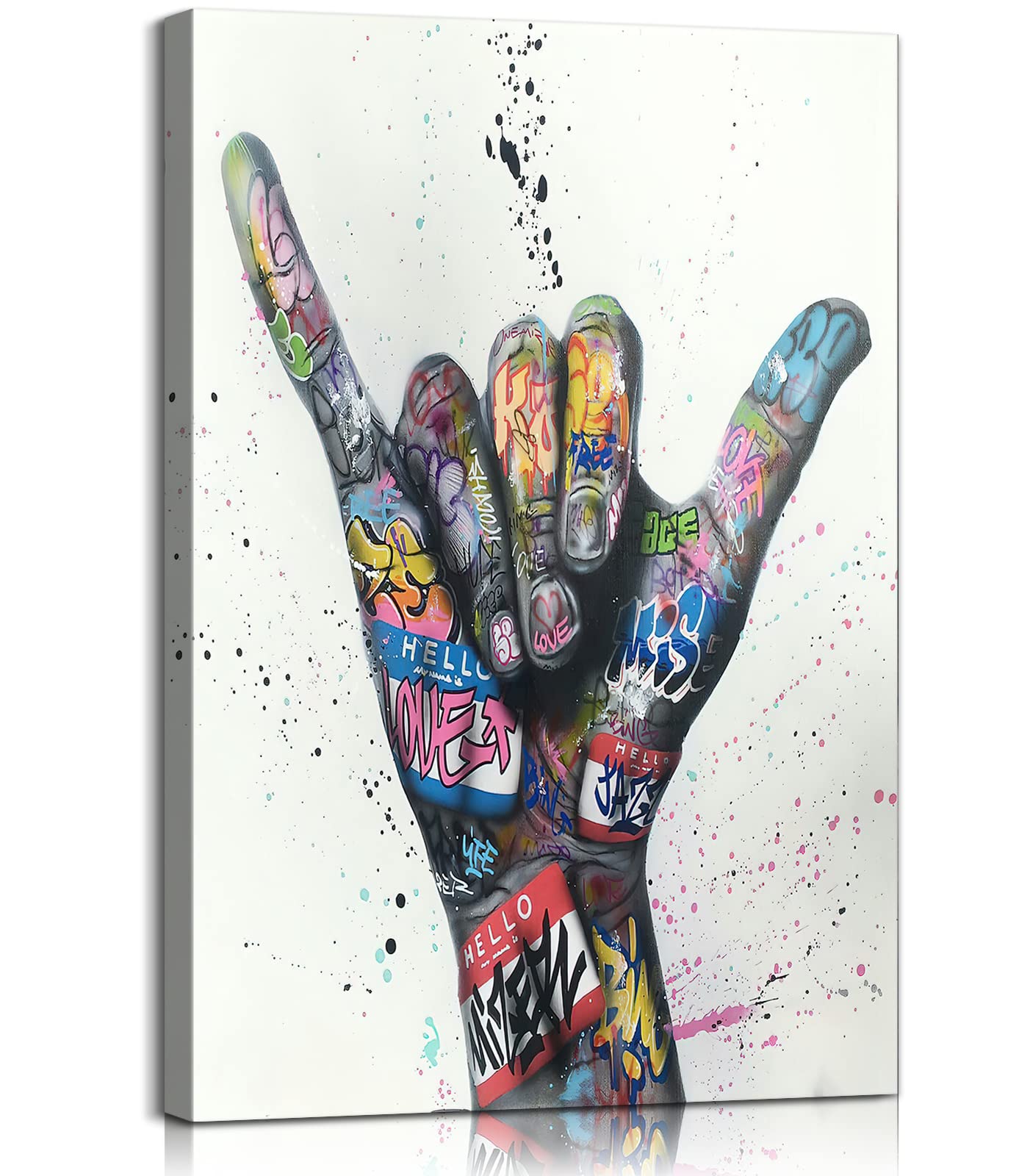 Colorful Shaka Gesture Graffiti Wall Art Canvas - 28''Wx40''H Vibrant Street Art Poster for Home & Office Decor | Perfect for Living Room, Bedroom, or Urban Style Workspace