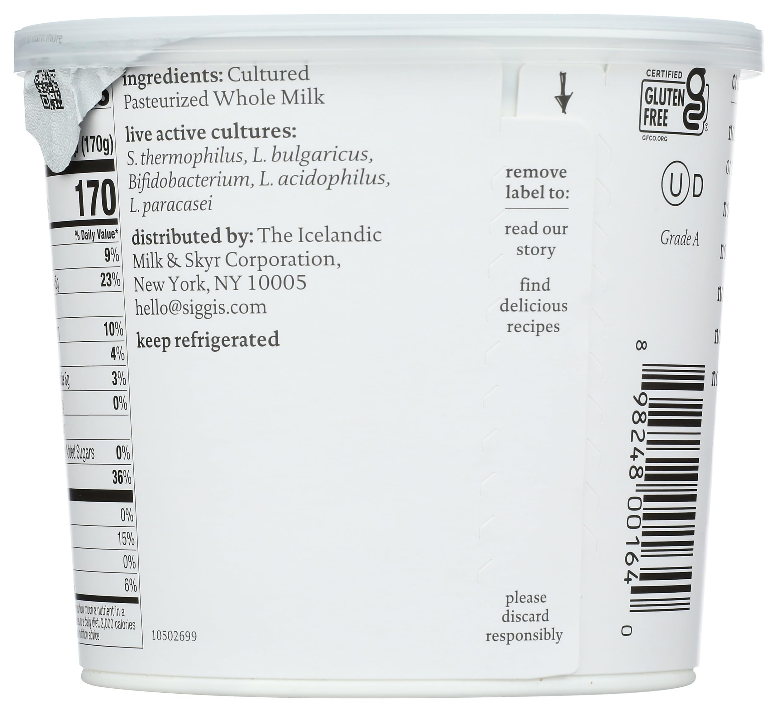 Siggi’s Icelandic Strained Whole Milk Yogurt, Plain, 24 OZ – High Protein, Low Sugar, Thick & Creamy Yogurt for Healthy Snacks, Breakfast & Smoothies