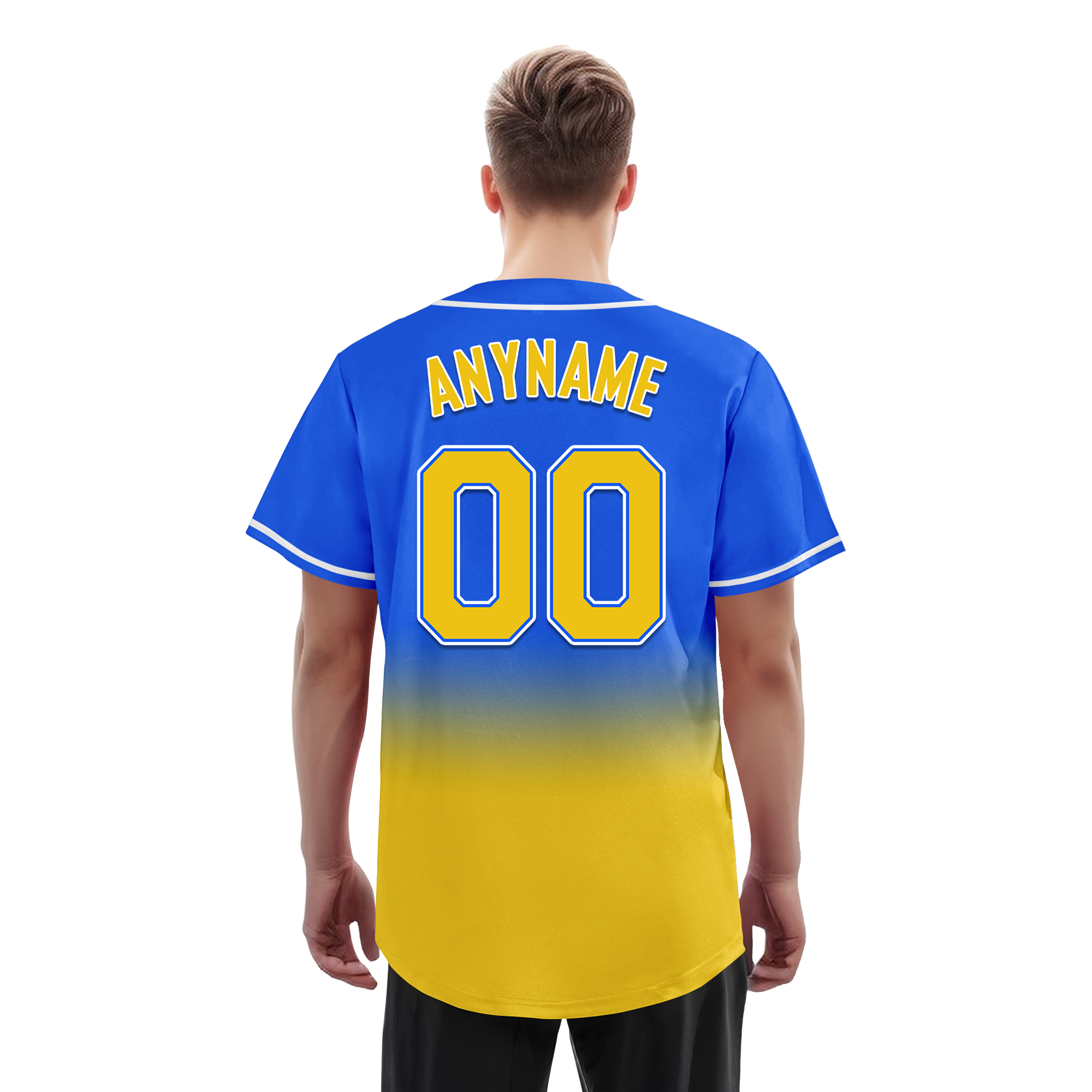Custom Blue & Yellow Fade Personalized Baseball Jersey - Authentic Player-Replica Design BSBJ01 | Perfect for Team Uniforms, Sports Events & Fan Merchandise