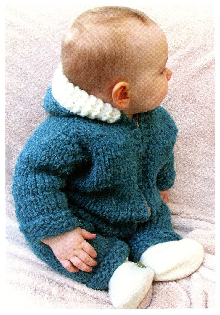 Easy Baby Knit One Piece Suit or Jacket - Super Bulky Pure Wool Knitting Pattern #1406 for Beginners - Perfect for Newborn Gifts & Winter Layering
