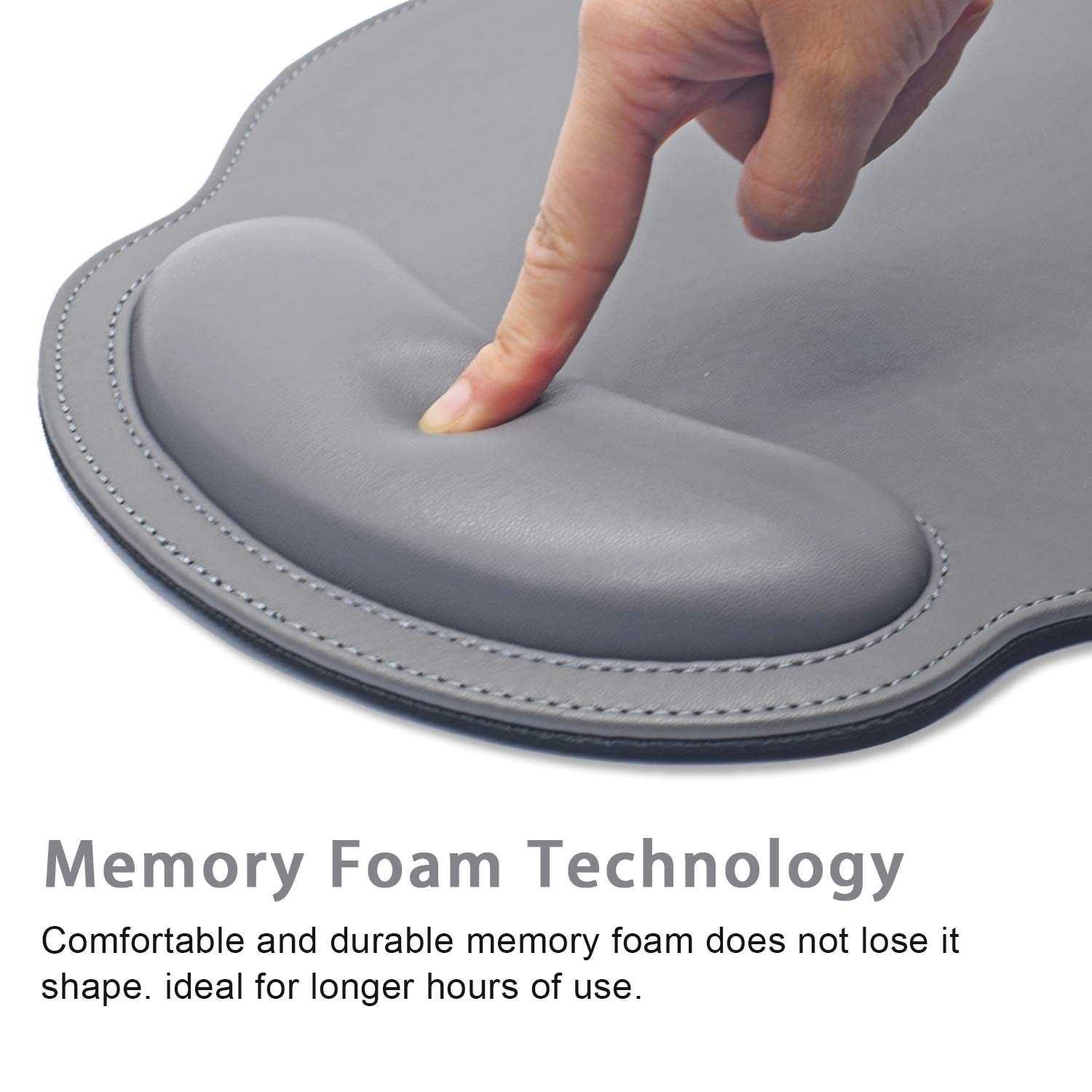 Premium Ergonomic Leather Mouse Pad with Memory Foam Wrist Support - Non-Slip Rubber Base for Pain Relief | Comfortable Computer Accessory for Office, Home & Travel Use | Perfect for Long Work Hours & Gaming Sessions (Grey)