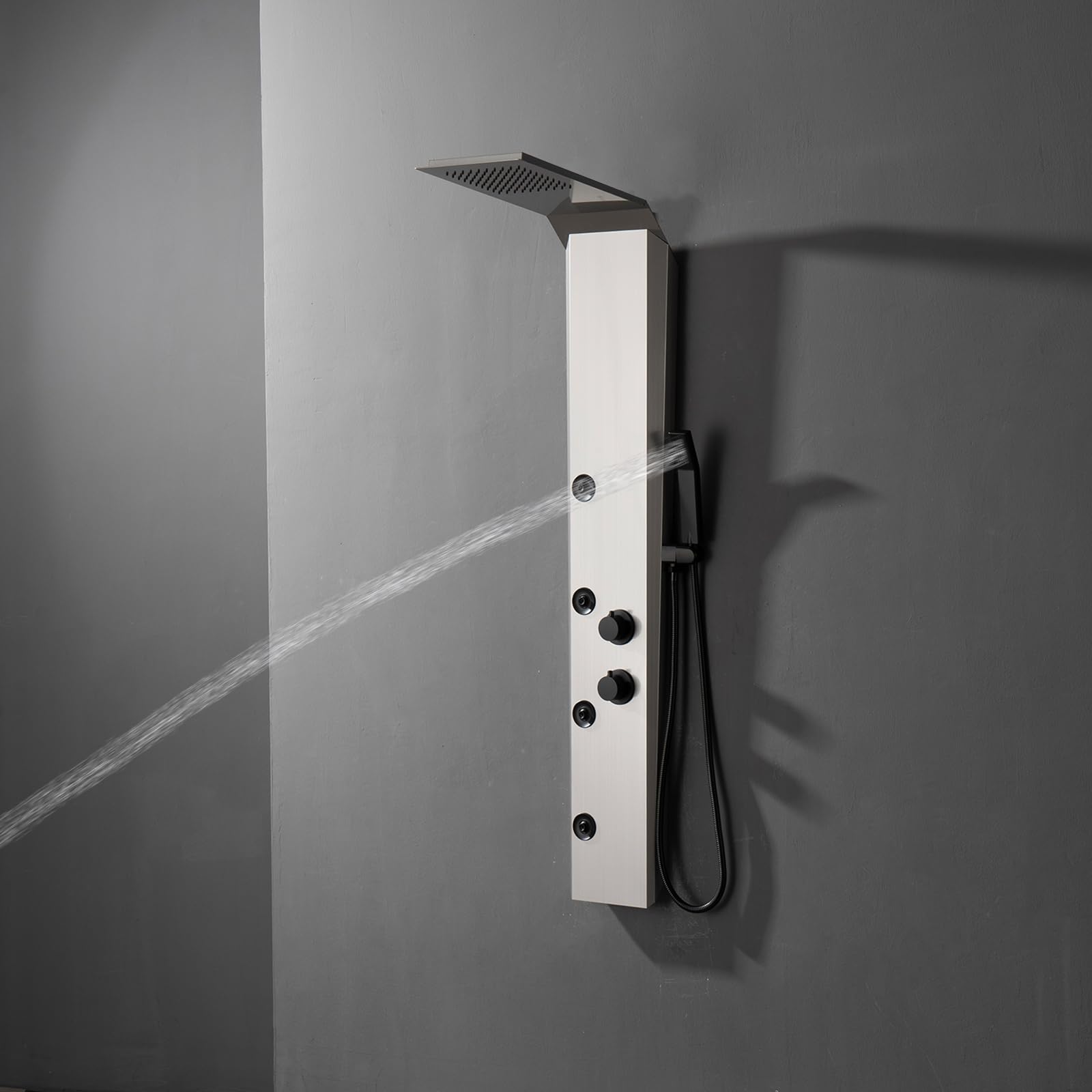 Premium 3-in-1 Stainless Steel Shower Panel Tower System with Rainfall Shower Head, Body Jets & Handheld Spray - Brushed Nickel Wall-Mount Shower Column for Luxurious Spa-Like Bathroom Experience