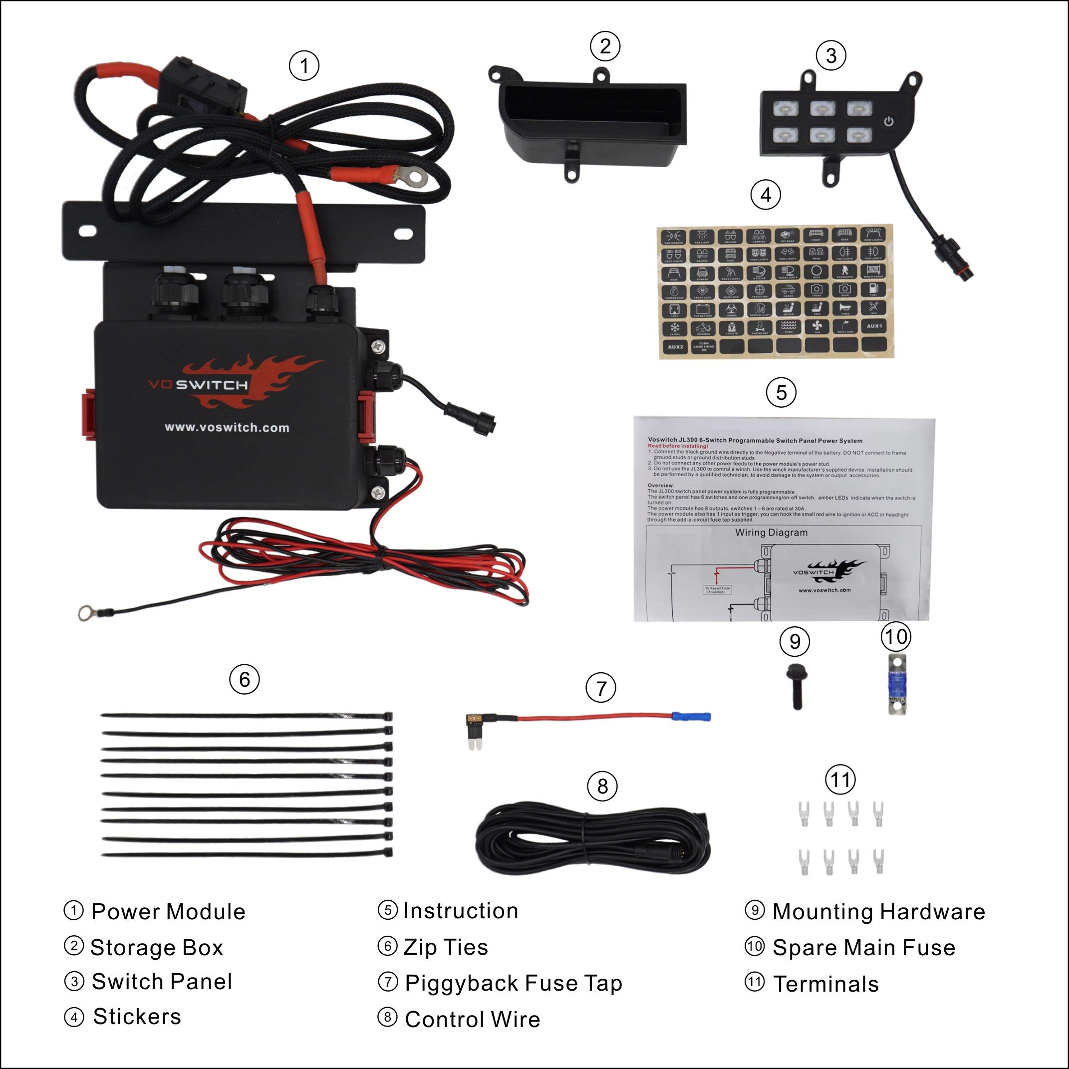 Voswitch JL300 Lower Dash Switch Panel for Jeep Wrangler JL JLU (2018-Present) & Gladiator (2020+) - Off-Road Accessory Control System for Lights, Winches & Aftermarket Upgrades