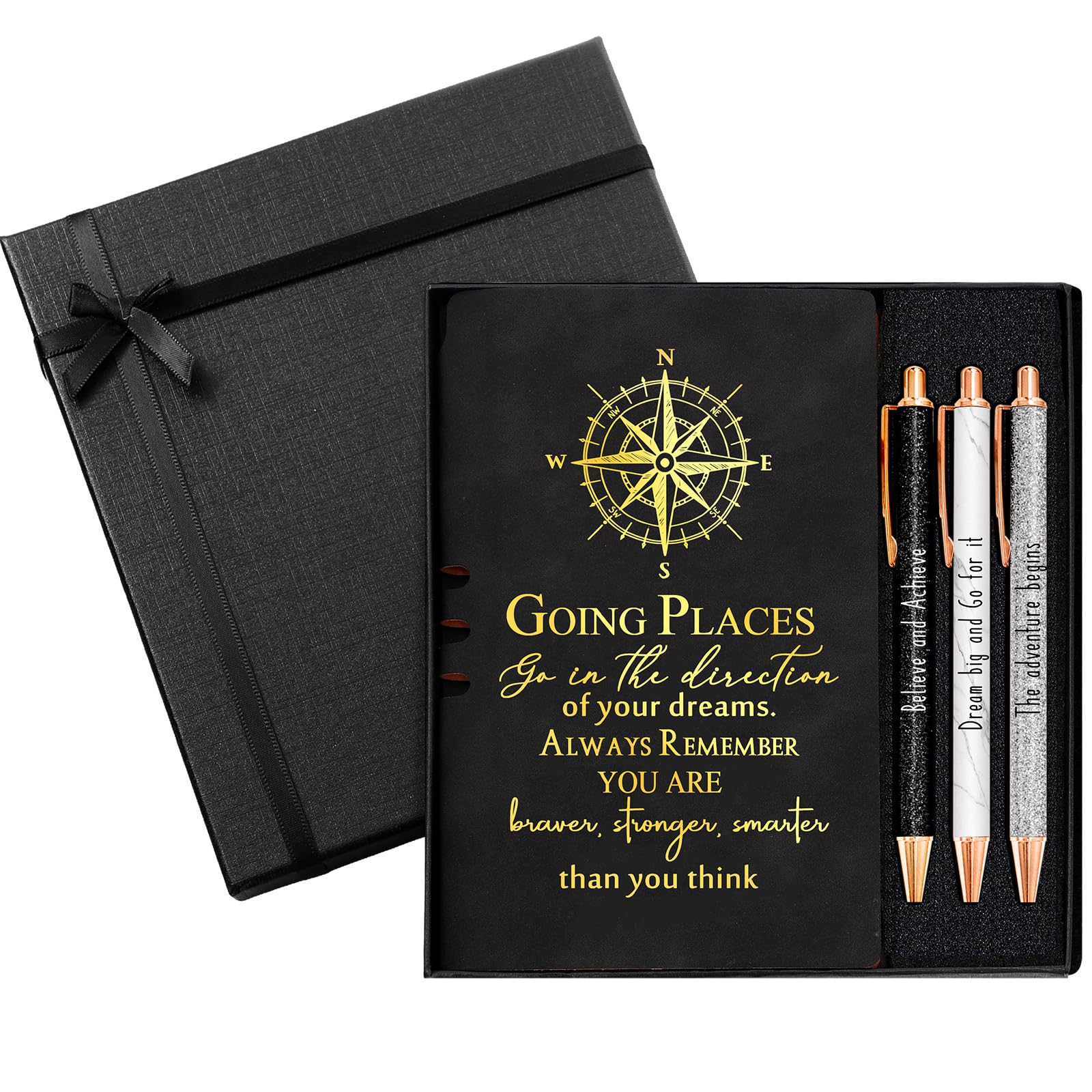 5-Piece Inspirational Leather Journal and Pen Gift Set - Motivational Writing Journal with Ballpoint Pen in Elegant Gift Box - Perfect Graduation Gifts for College, High School & Middle School Students - Ideal for Journaling, Note-Taking & Thoughtful Gifting