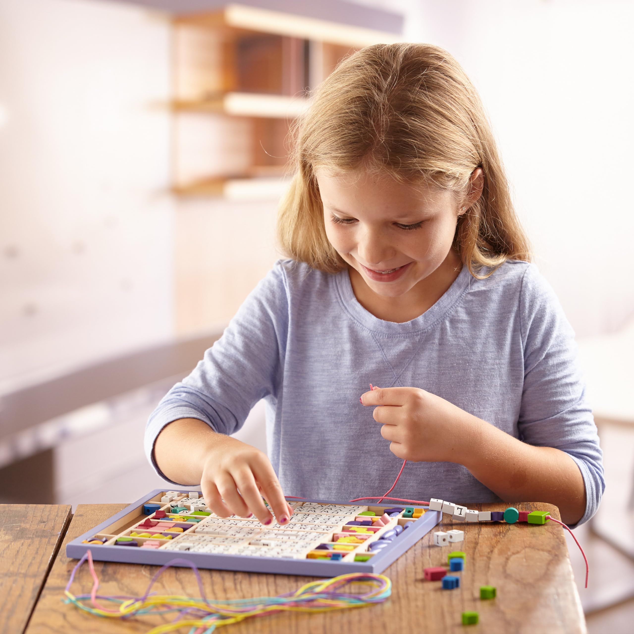 Melissa & Doug Alphabet Beads Deluxe Wooden Stringing Beads Set - 200+ Colorful Beads & 8 Laces for DIY Jewelry Making, Kids Crafts, and Educational Activities - Perfect for Bracelets, Necklaces, and Early Learning Fun