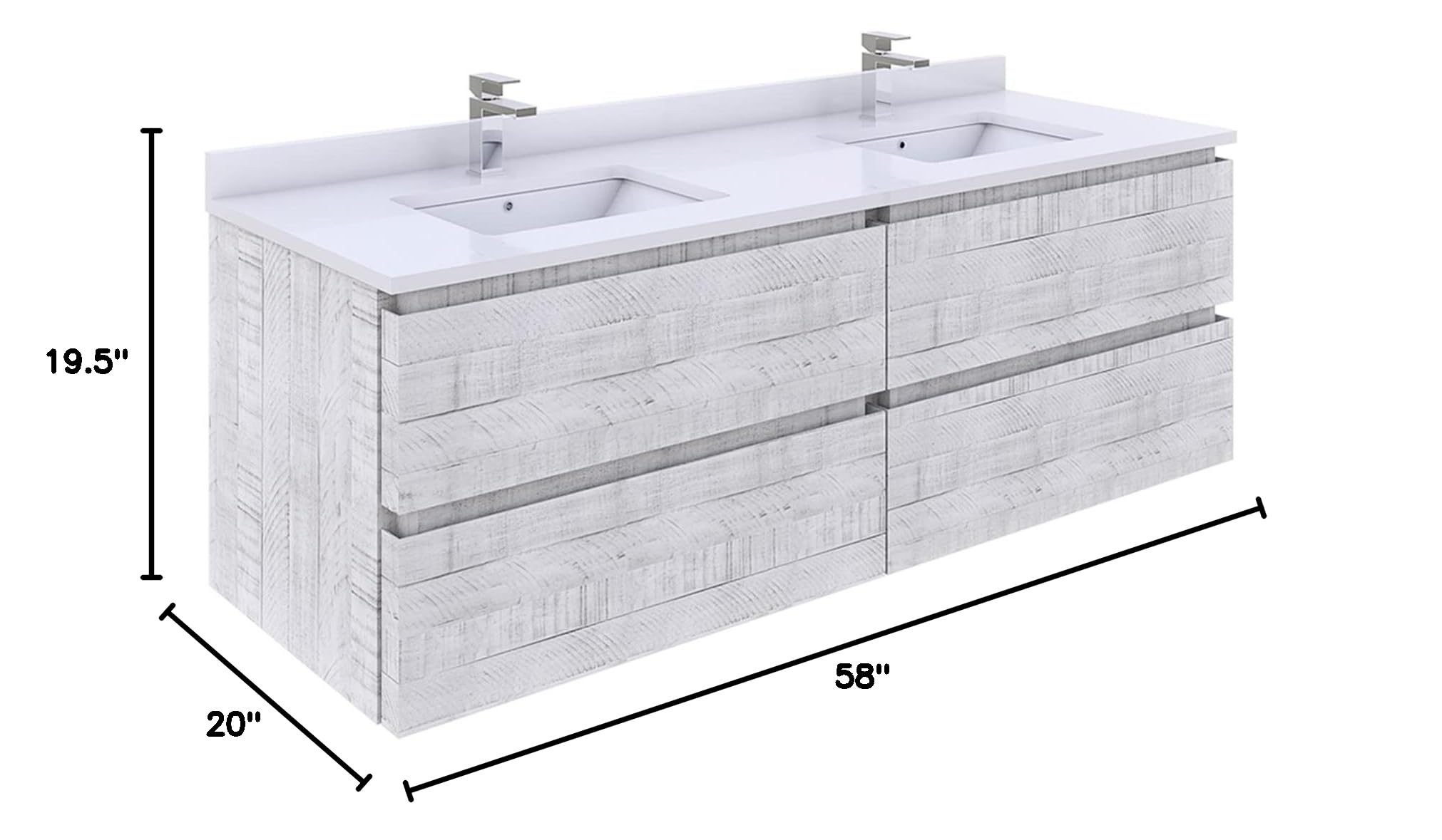 Fresca Stella 58 Inch Rustic White Wall Mounted Double Bathroom Vanity Cabinet - Perfect for Modern Farmhouse & Small Bathroom Storage Solutions