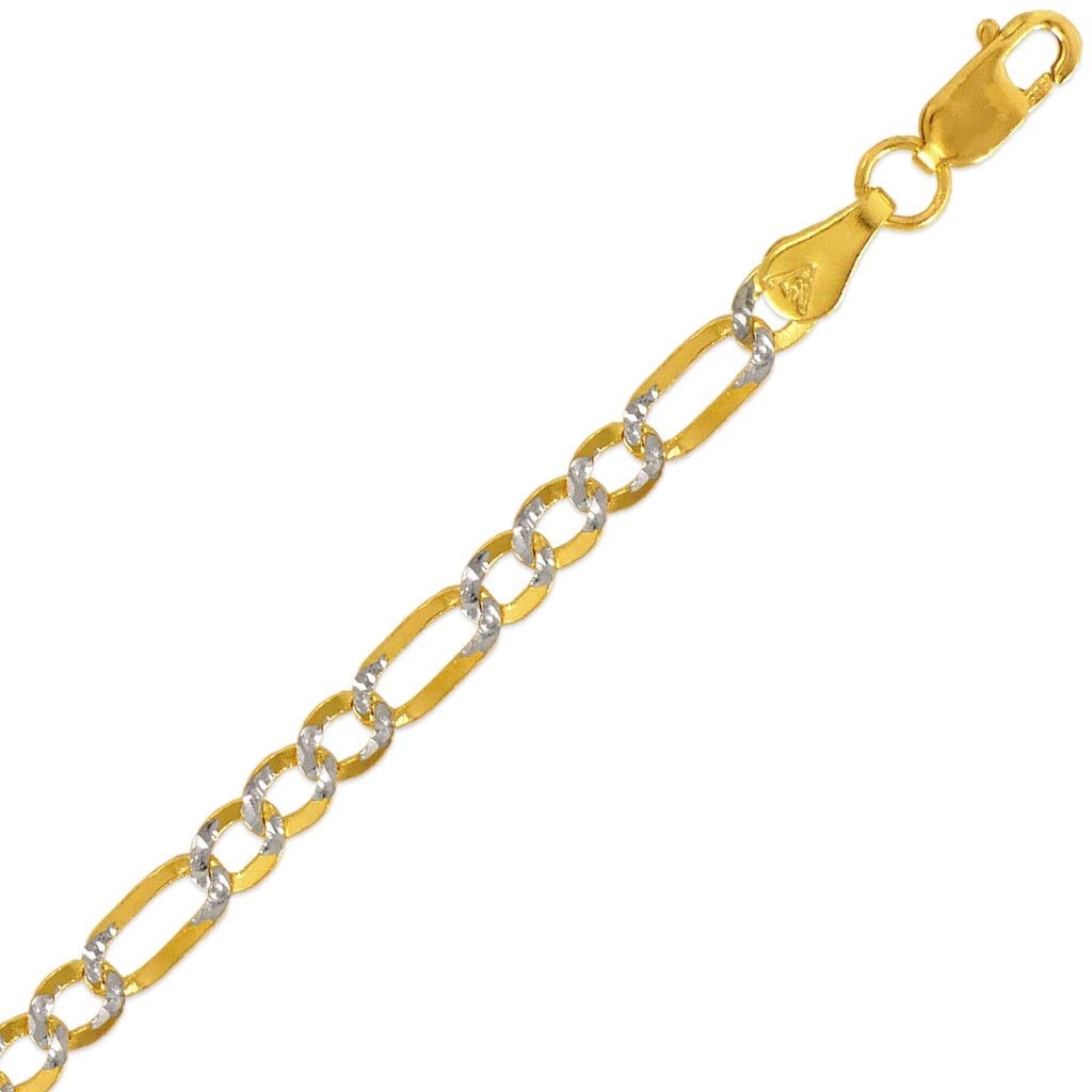14K Gold Figaro Chain Necklace - Italian Ultralight White Pave Link Jewelry for Women & Men - Strong Shiny Flawless Gift (16-26 Inch Length, 3.0-9.0mm Width) - Perfect for Everyday Wear, Special Occasions & Gifting