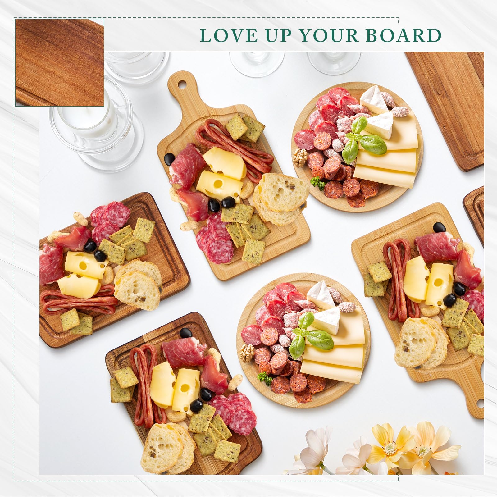 50 Sets Wooden Mini Charcuterie Boards with Knives & Forks - Acacia Cheese Board Set for Bridal Shower, Baby Shower & Wedding Party Favors - Bulk Thank You Gift Box for Guests - Perfect for Appetizer Serving, Cheese Platters & Charcuterie Displays