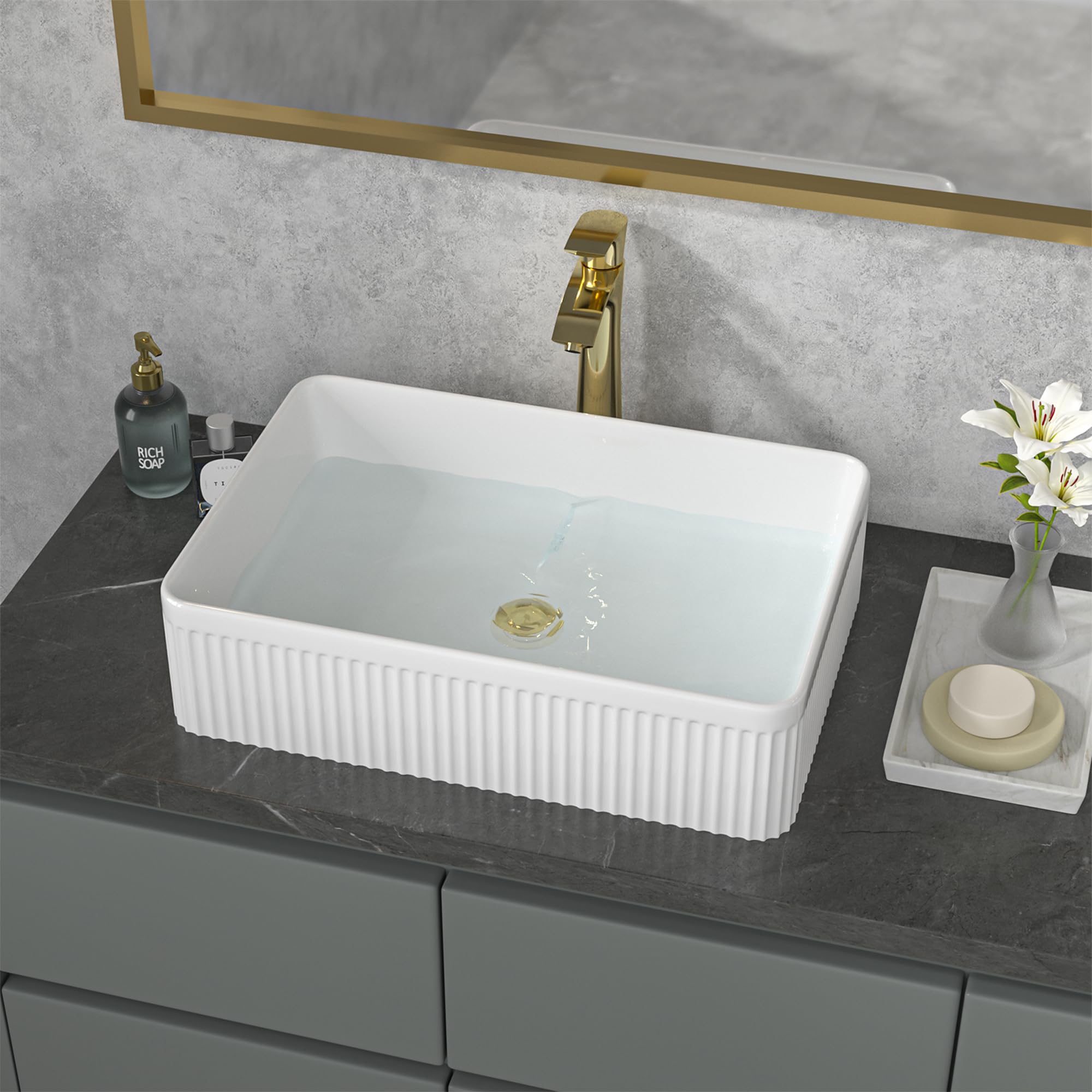 19x13 Inch White Porcelain Rectangular Vessel Sink - Modern Glossy Ceramic Above Counter Bathroom Vanity Basin for Contemporary Bathrooms | Perfect for Master Baths, Powder Rooms & Spa Retreats
