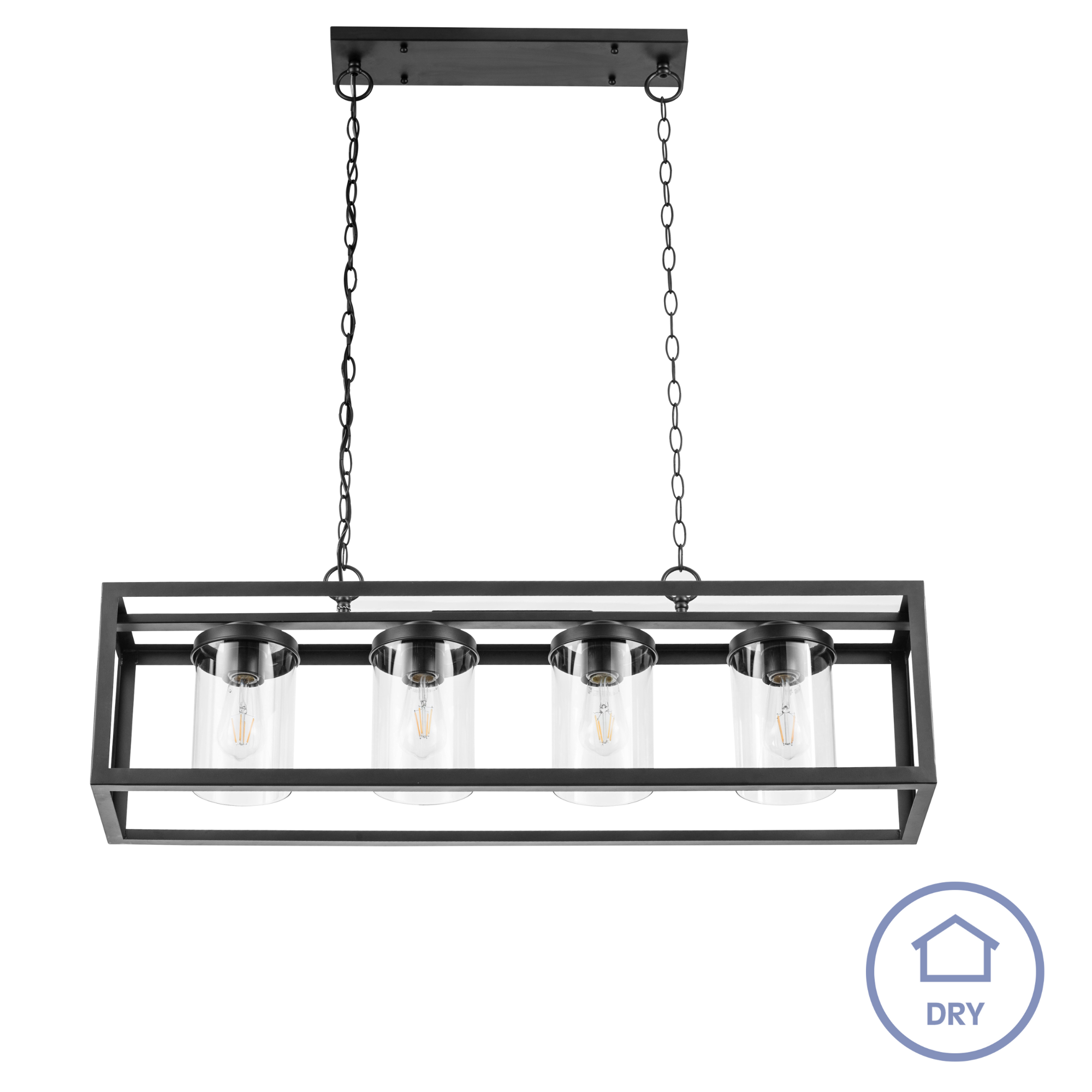 Sitka 4-Light Linear Chandelier in Matte Black - Modern Farmhouse Dining Room Lighting Fixture for Kitchen Island, Entryway or Bedroom