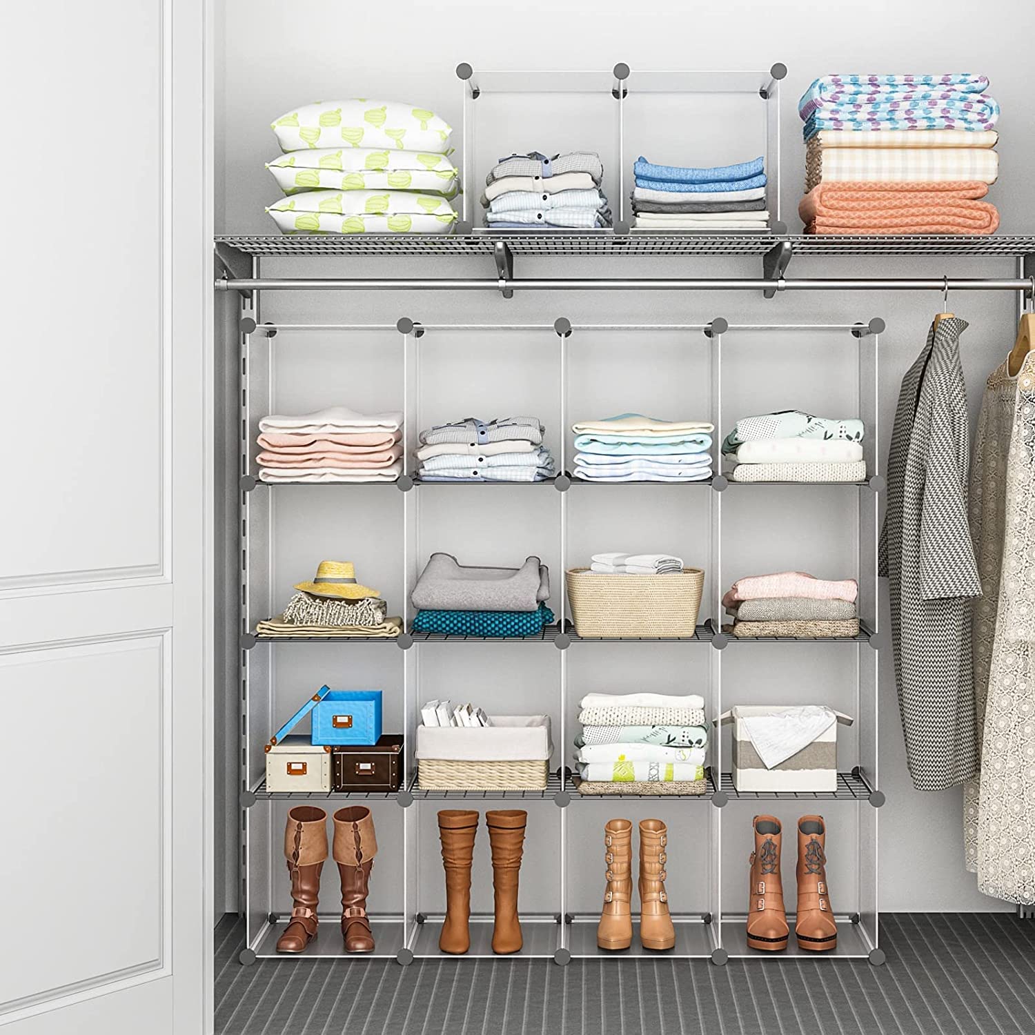 Aeitc Closet Organizer with Wire Panels - 6-Cube Storage Shelf Unit, Portable Closet Organizer for Bedroom, Bathroom & Office - White (Perfect for Small Spaces & Home Organization)