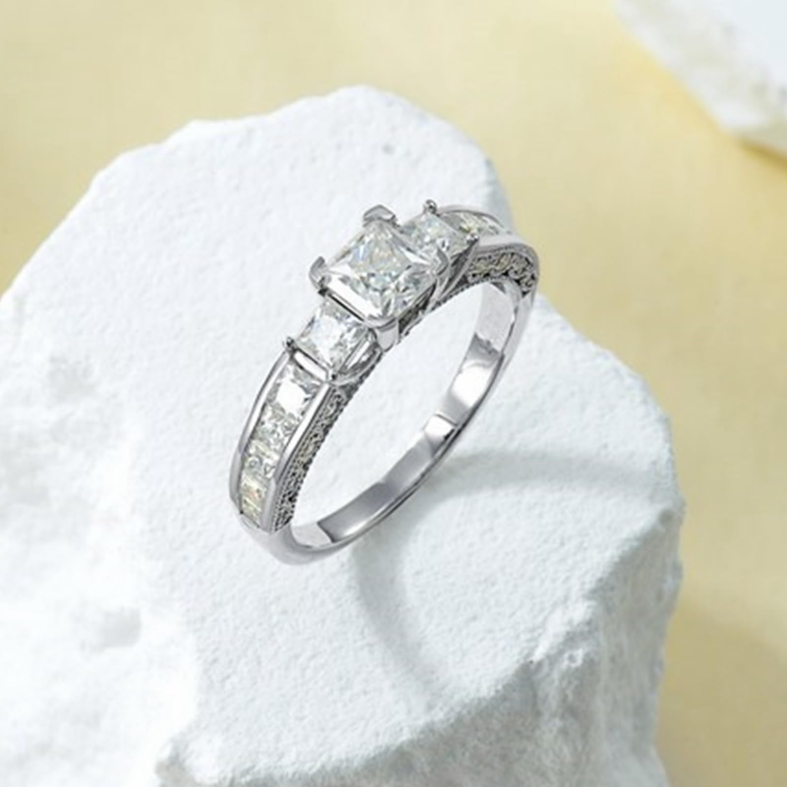 1.33 Carat Moissanite Princess Cut Engagement Ring for Women - Platinum Plated Silver Vintage Wedding Promise Ring (3 Stone Design) | Perfect for Proposals, Anniversaries & Special Occasions