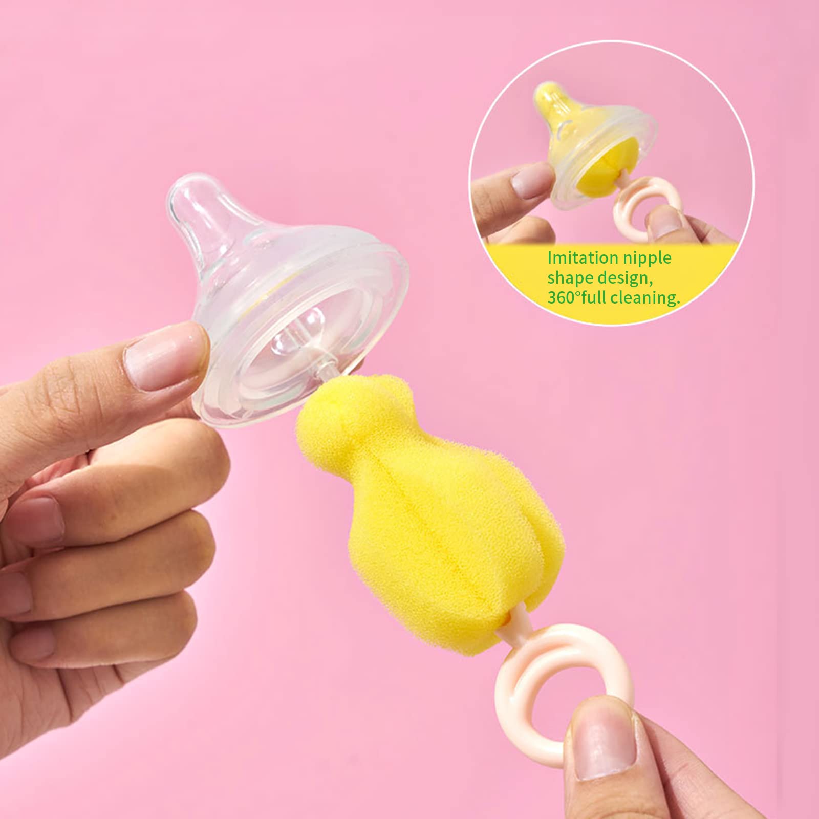 4-in-1 Baby Bottle Brush Cleaning Kit with Sponge Brush, Nipple Cleaner, Straw Brush & Long Handle - Safe for Glass & Plastic Nursing Bottles - Perfect for Newborn Feeding Essentials & Travel Baby Care