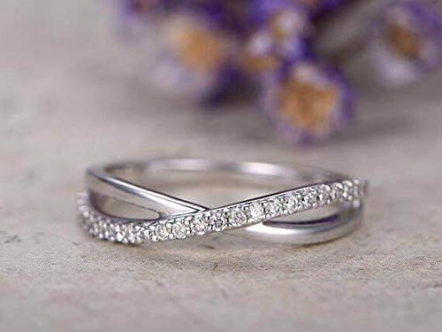 18K Gold Plated Half Eternity Diamond Wedding Band for Women - Stackable Curved Engagement Ring | Perfect for Bridal Sets, Anniversary Gifts & Everyday Elegance
