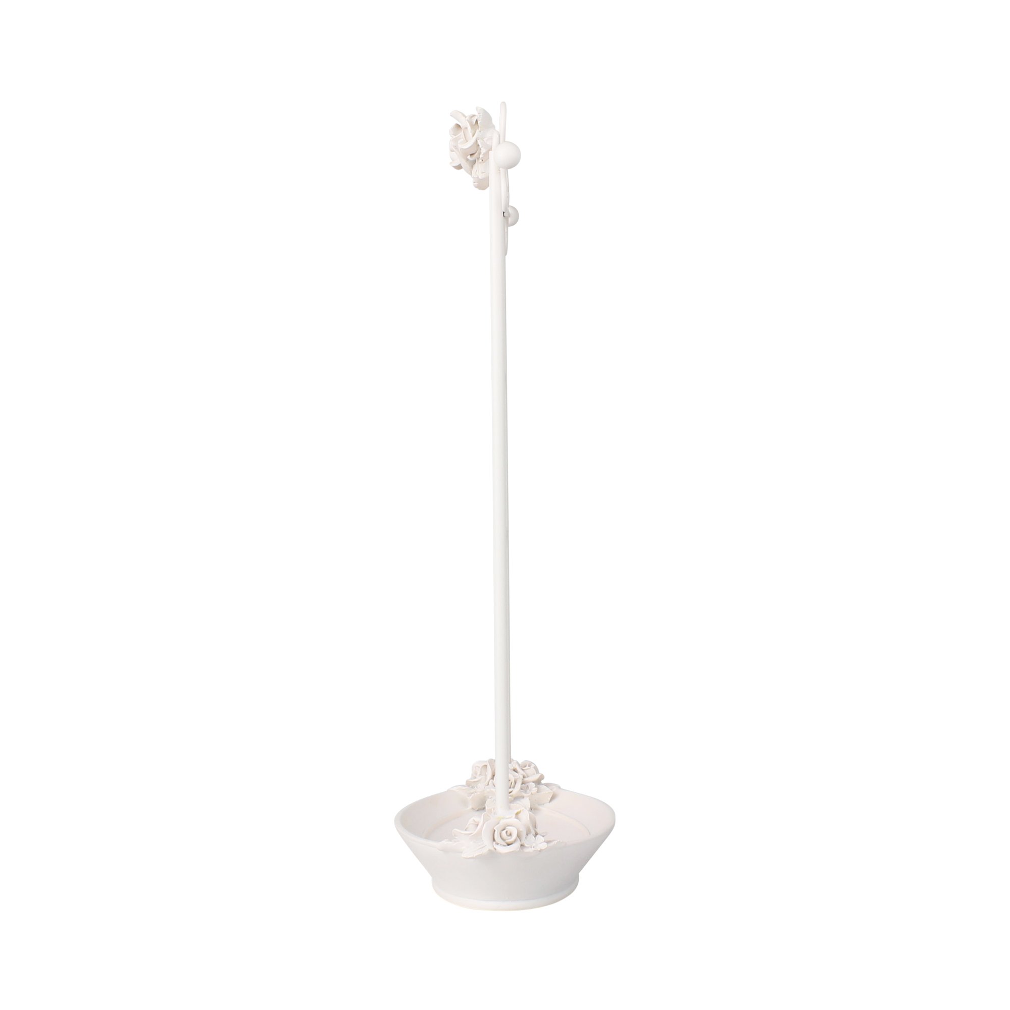 Shabby Chic Jewelry Organizer - Elegant Metal Earring Holder with Ring Dish Tray, Ivory Rose | Perfect for Vanity Display & Girls' Bedroom Decor | Jewelry Storage Solution for Necklaces, Bracelets & Earrings