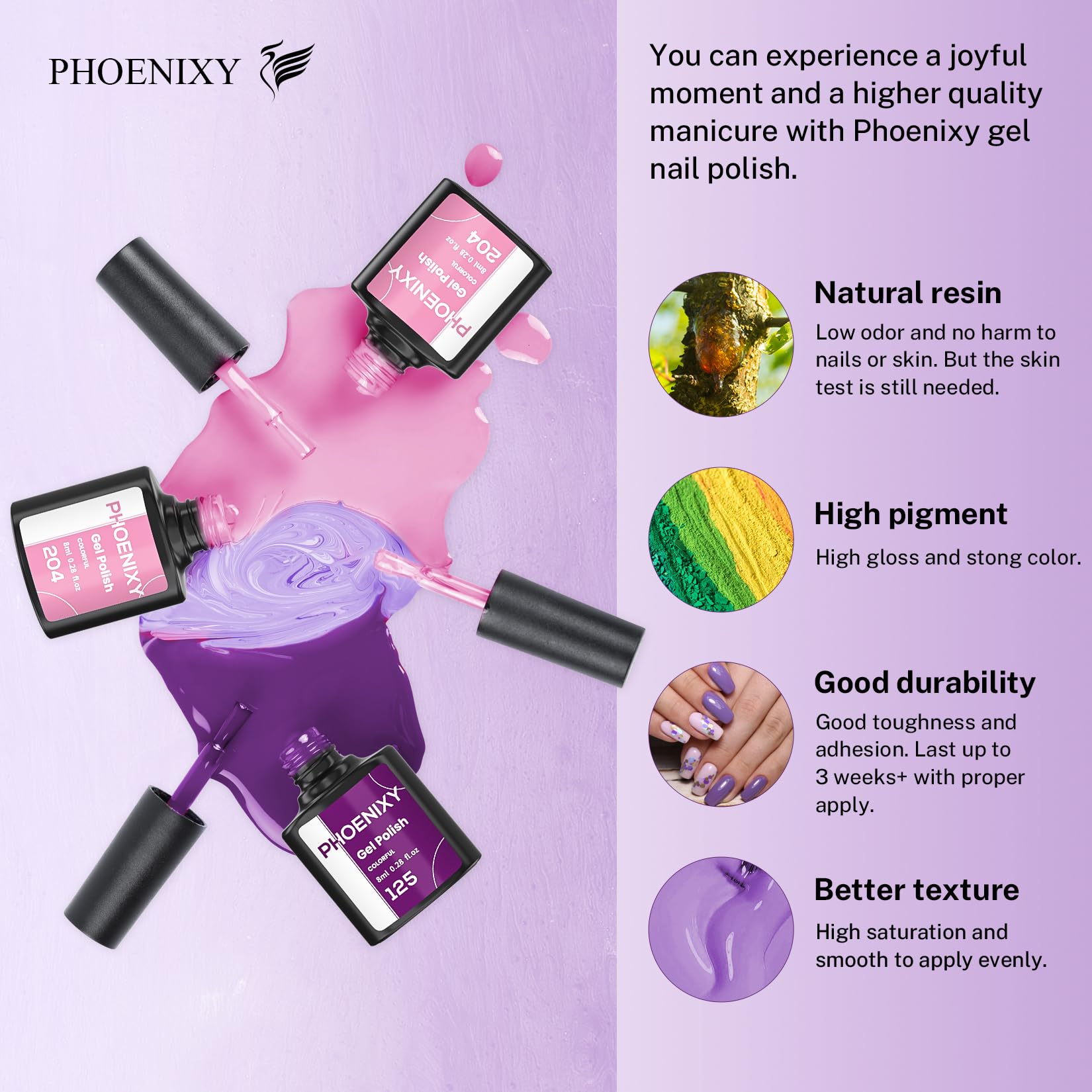 PHOENIXY 24 PCS Gel Nail Polish Set - 21 Spring Colors with Base, Glossy & Matte Top Coat (Black, Gray, Red) | DIY Manicure Kit for Women | Perfect for Home Nail Art, Parties & Gifts