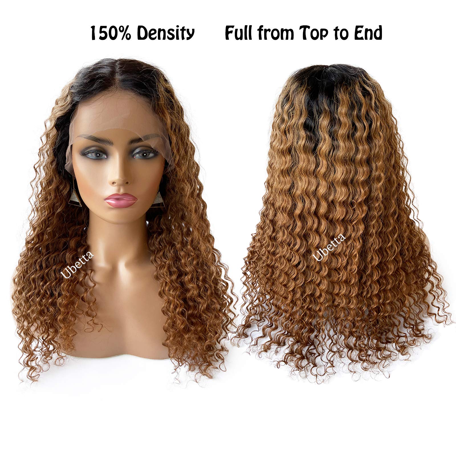 Ombre Brown Lace Front Human Hair Wigs for Black Women - Black Roots to Auburn Brown 2 Tone Deep Curly Lace Wig, Pre Plucked 13x1x6 Middle Part Hand Tied, 18 Inch 150% Density - Perfect for Daily Wear, Parties & Special Occasions