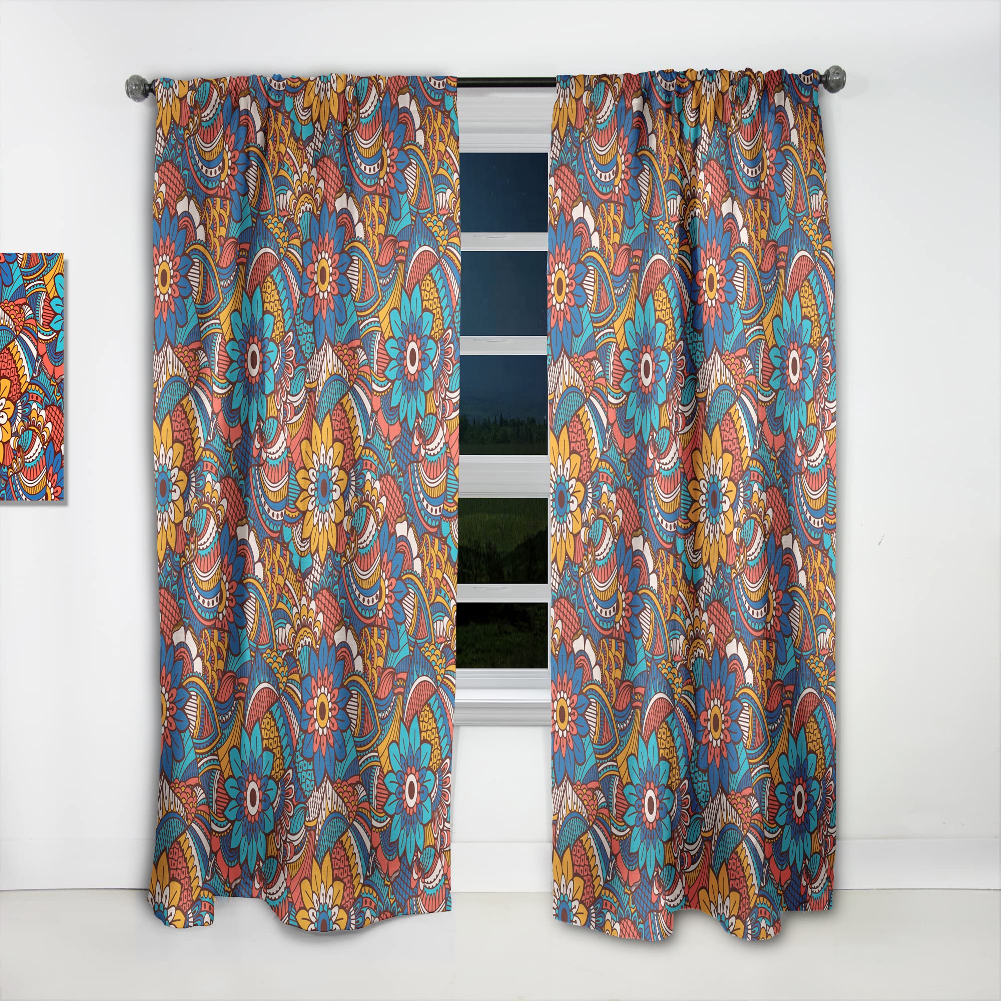 DesignQ Floral Hand-Painted Blackout Curtains - Thermal Insulated Single Panel 52x84 Inches for Bedroom & Living Room - Elegant Window Treatment for Home Decor