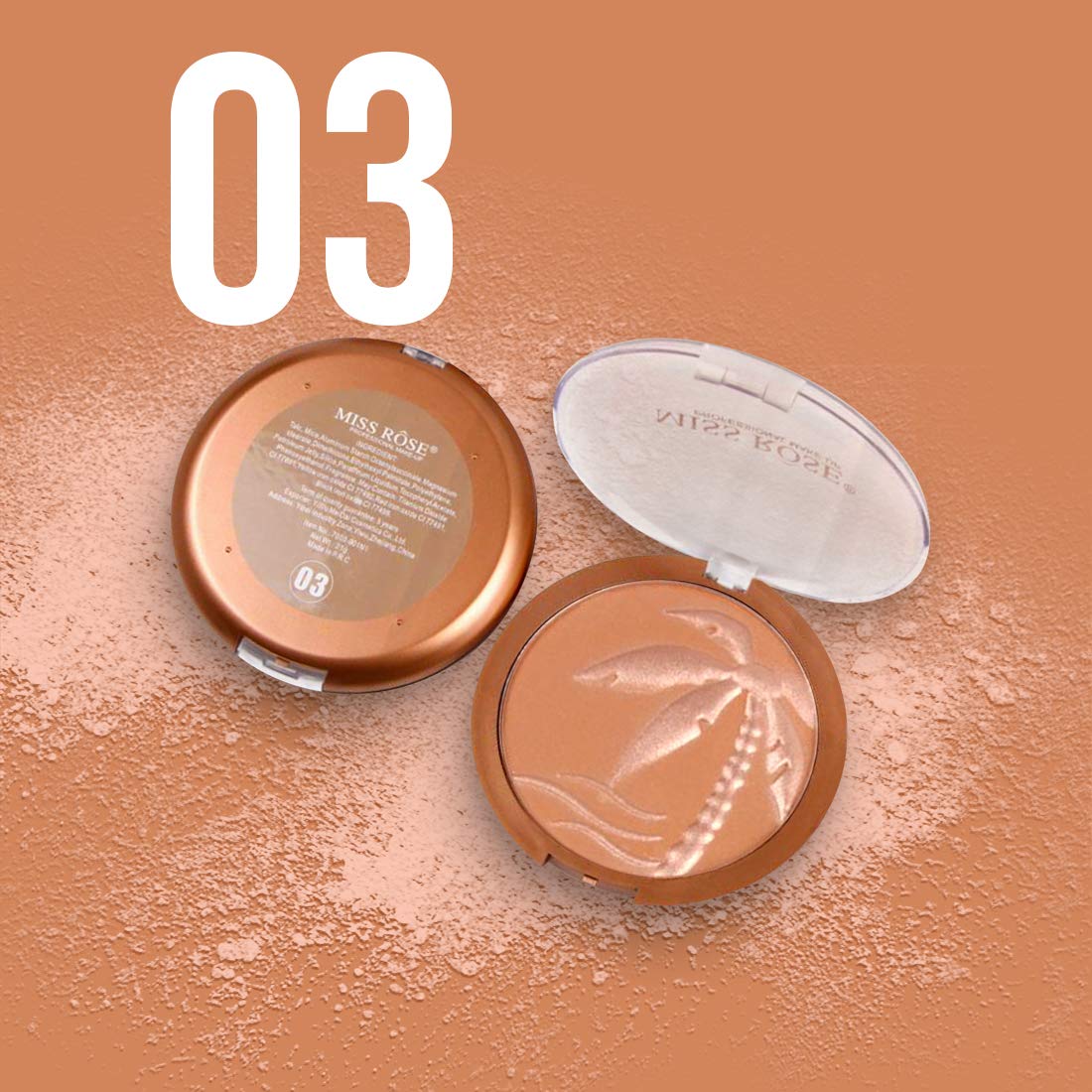 Miss Rose Professional Blusher & Highlighter Makeup Palette - Face Contour, Bronze & Glow - Shade 7003-001 | Perfect for Everyday Wear, Party & Special Occasion Makeup Looks