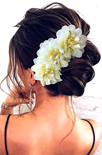 Rose Flower Hair Comb Slide - Elegant Hair Accessories for Women & Girls | Perfect for Weddings, Prom, Parties & Everyday Wear (Cream, 2285)
