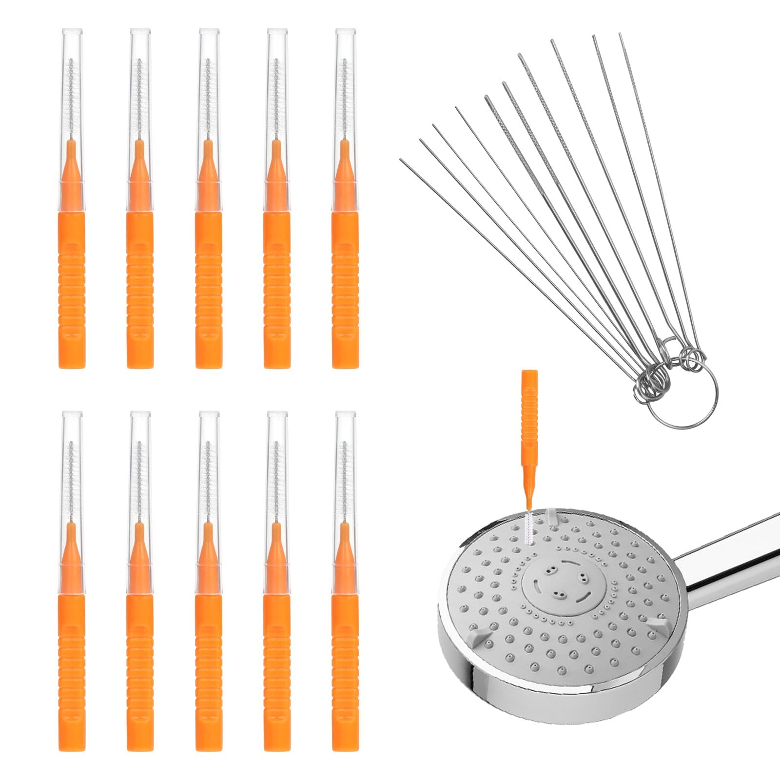 10-Pack Shower Head Cleaning Kit with 10 Brushes & Picks - Anti-Clogging Hole Cleaning Tools for Shower Nozzles (Orange) - Perfect for Bathroom Maintenance & Hard Water Stain Removal