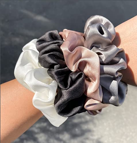 AP SALES 100% Grade A Mulberry Silk Scrunchies - Soft No Crease Hair Ties for Women, Satin Fabric Hair Bands (Pack of 4, Rose Gold) | Perfect for Workouts, Office & Everyday Use