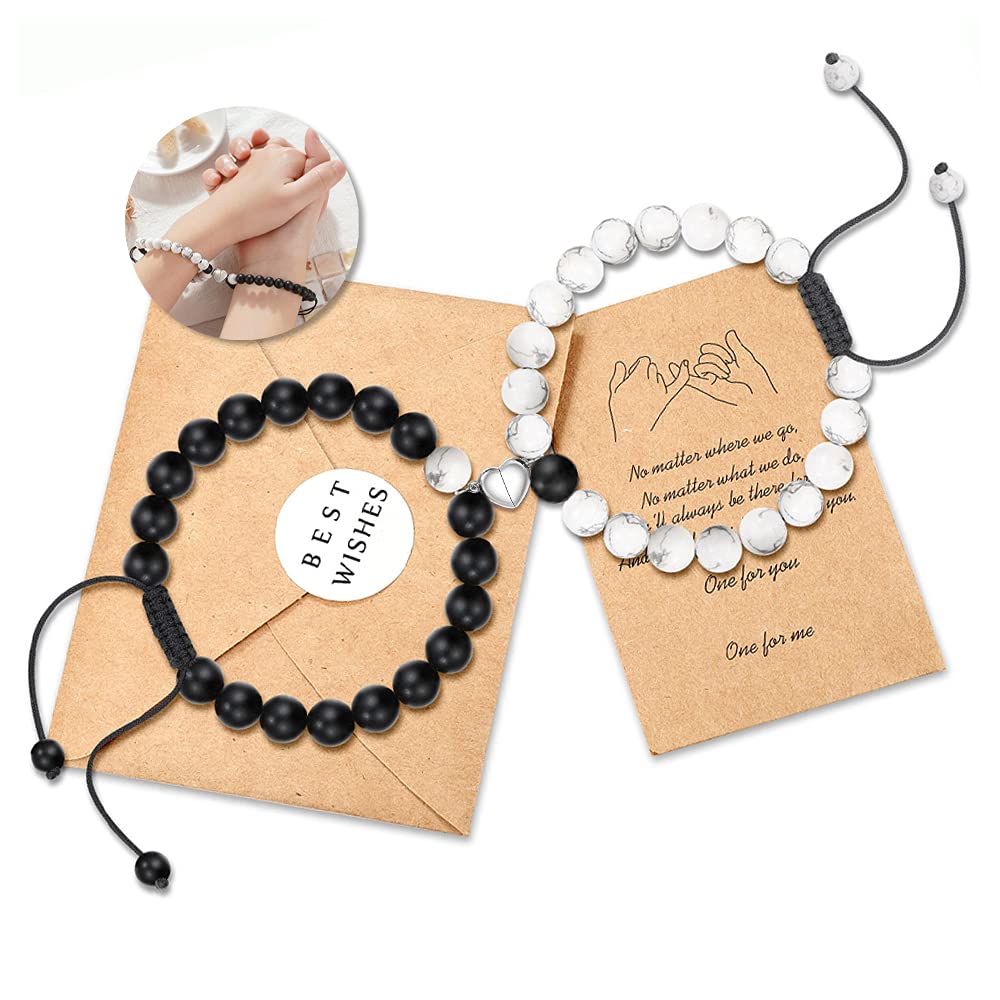Natural Stone Beaded Couple Bracelets Set - His & Hers Matching Long Distance Relationship Gifts for Men & Women - Perfect for Anniversaries, Valentine's Day & Romantic Occasions